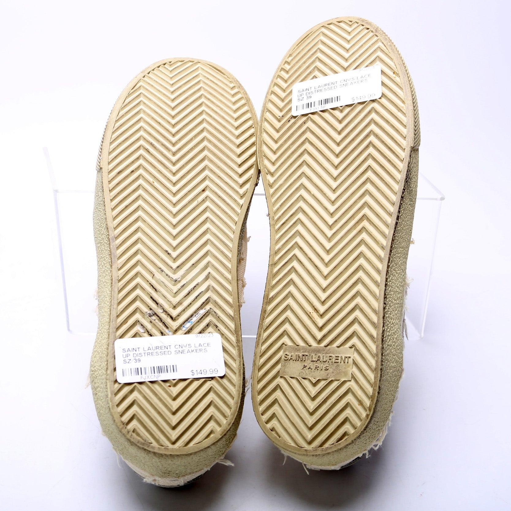 Saint Laurent Canvas Lace Up Distressed Sneakers Size 36