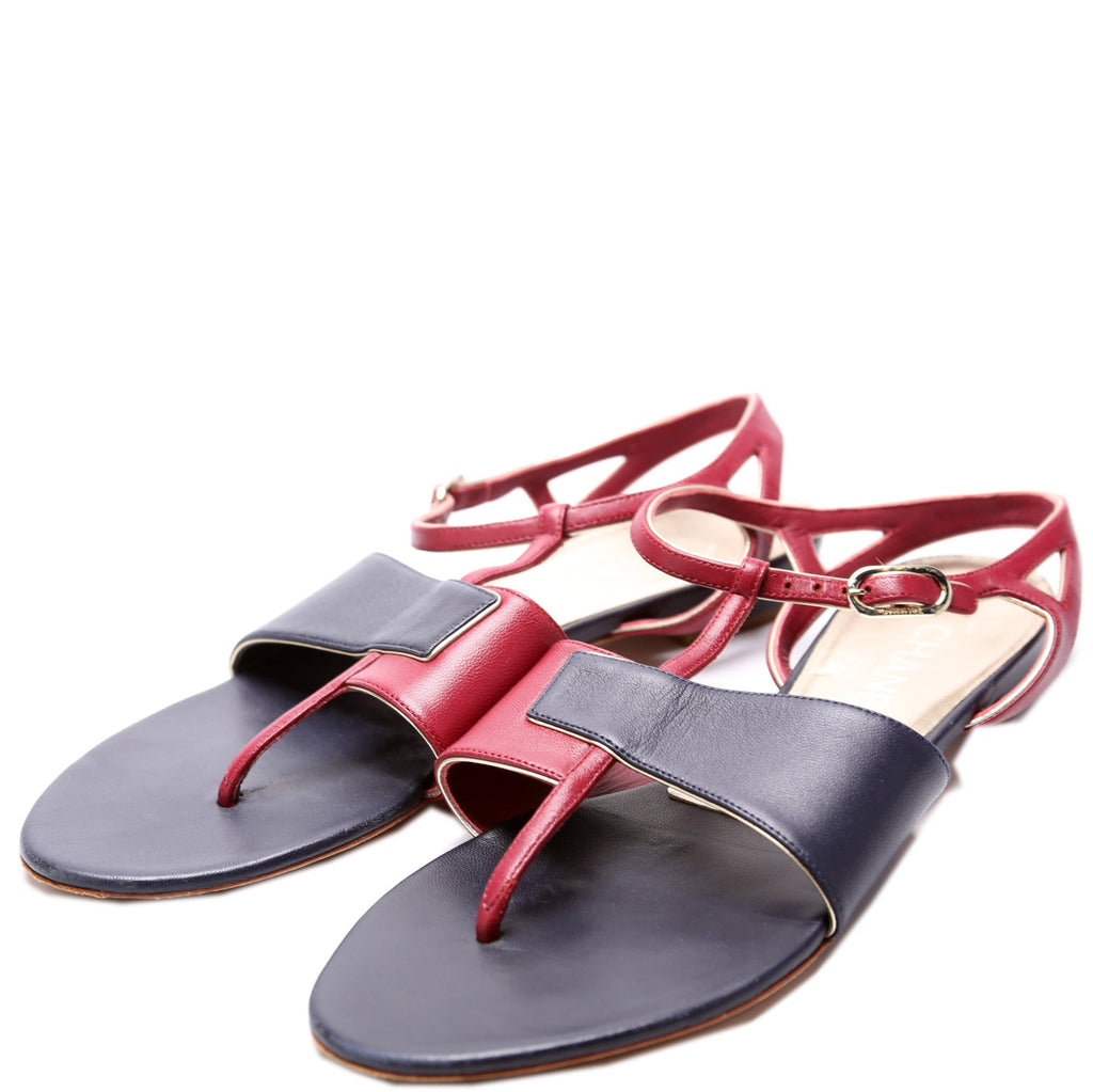 Chanel Leather Flat Sandals Size 39.5