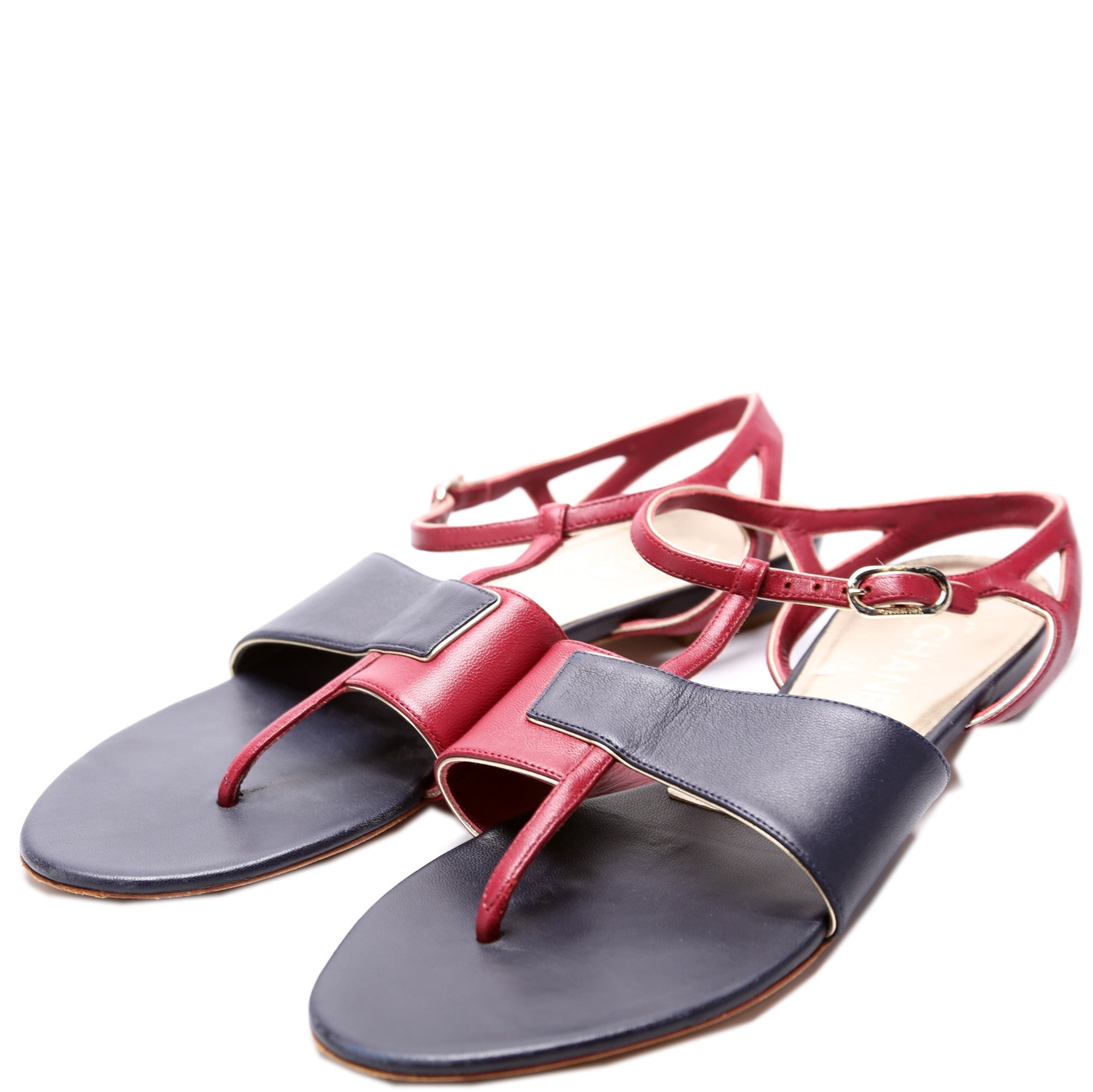 Chanel Leather Flat Sandals Size 39.5