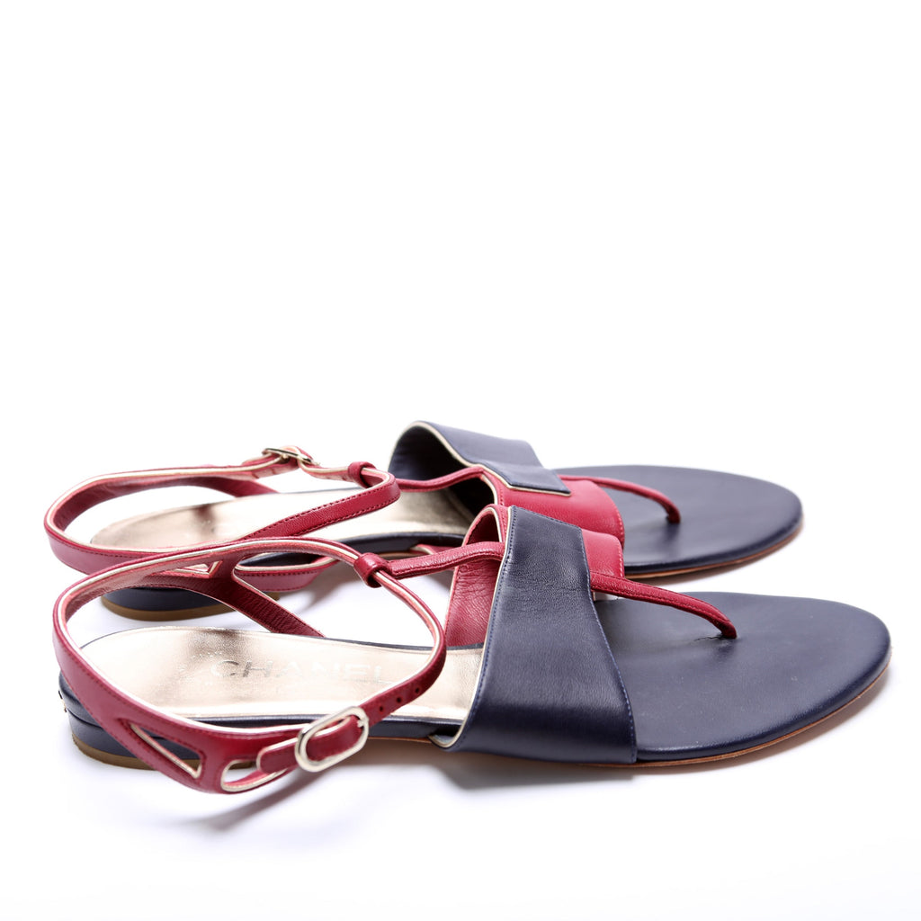 Chanel Leather Flat Sandals Size 39.5