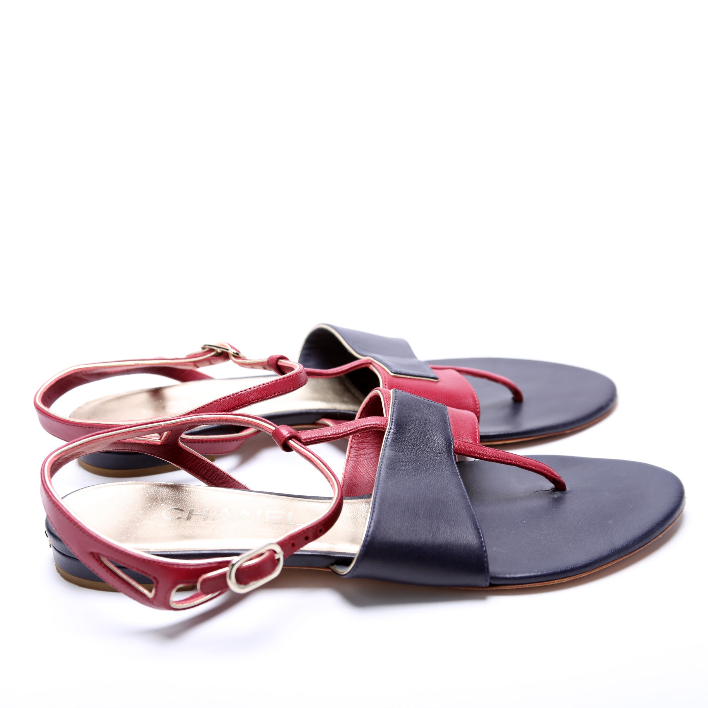Chanel Leather Flat Sandals Size 39.5