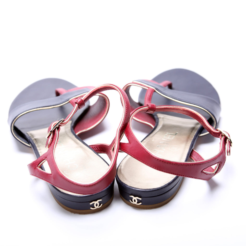 Chanel Leather Flat Sandals Size 39.5
