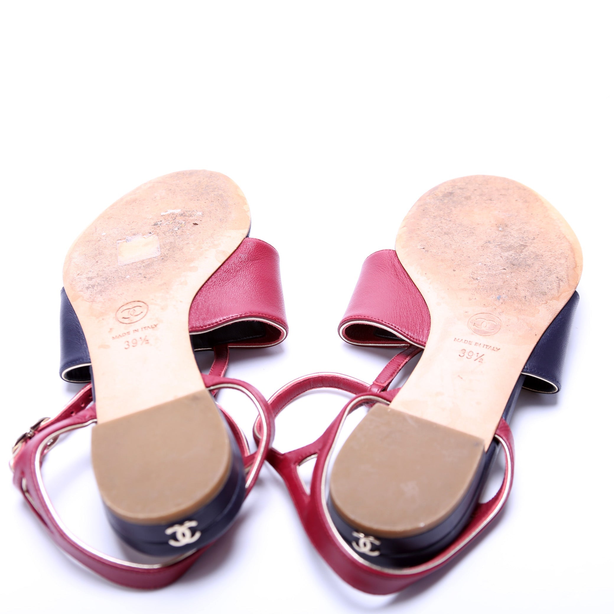 Chanel Leather Flat Sandals Size 39.5