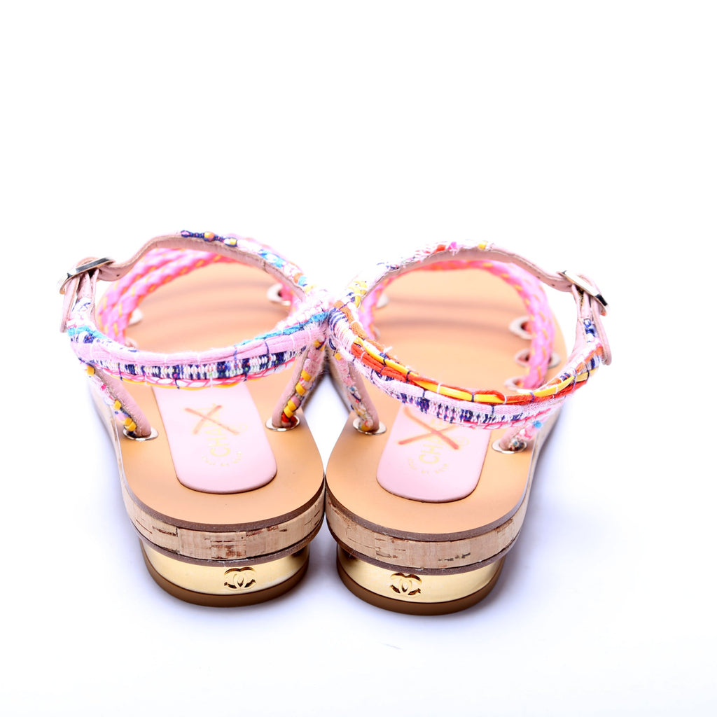 Chanel Tweed/Cord Flat Sandals Size 35.5