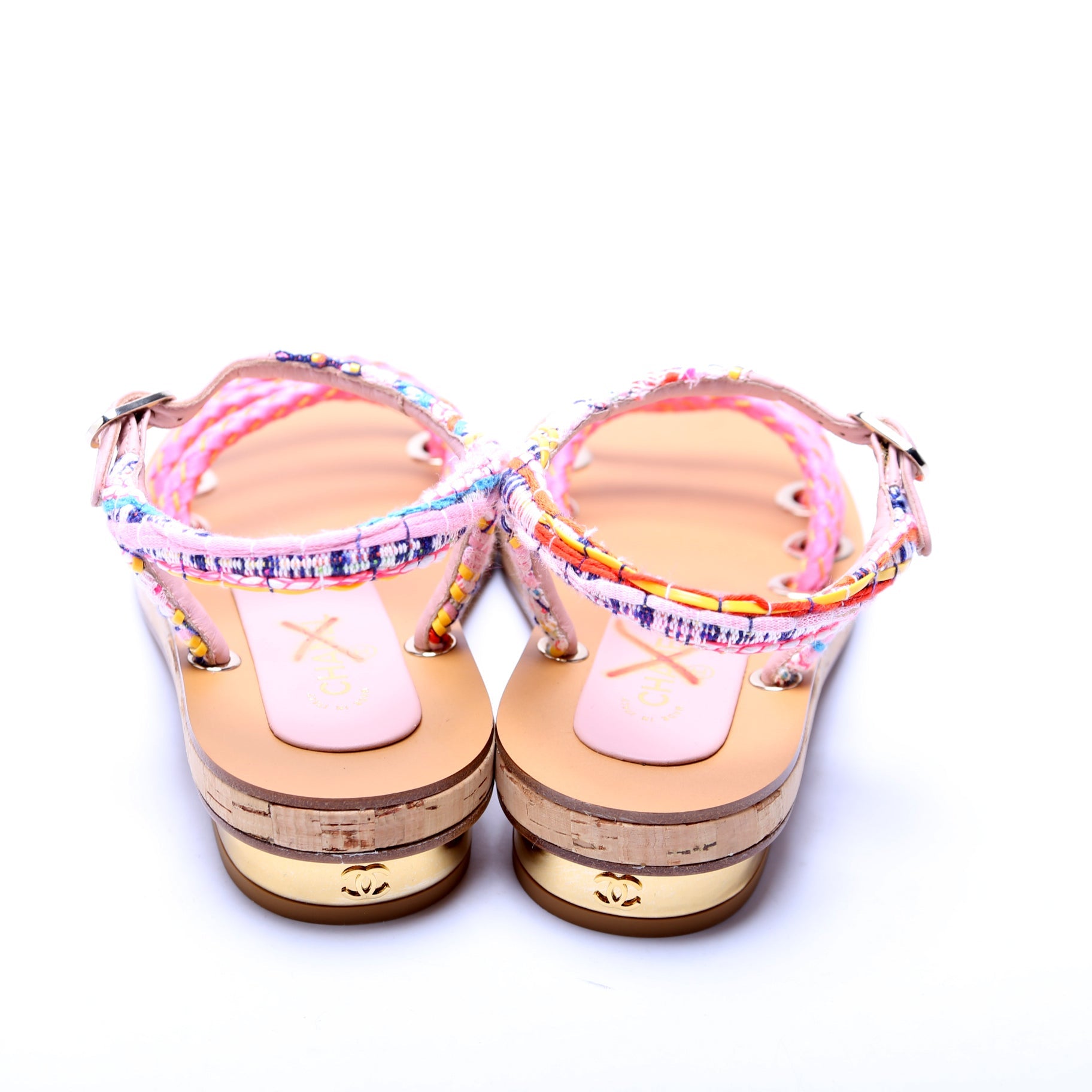Chanel Tweed/Cord Flat Sandals Size 35.5