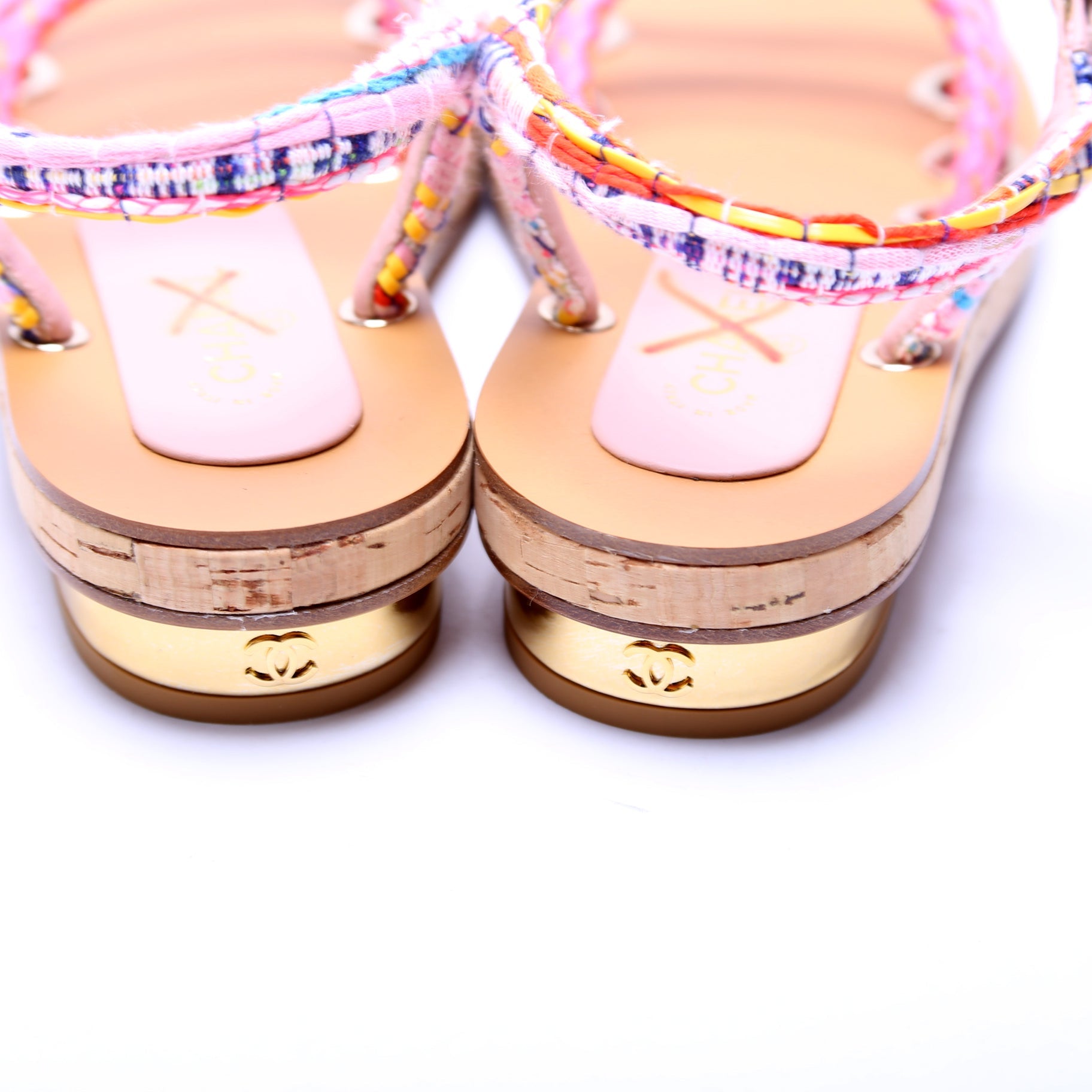 Chanel Tweed/Cord Flat Sandals Size 35.5
