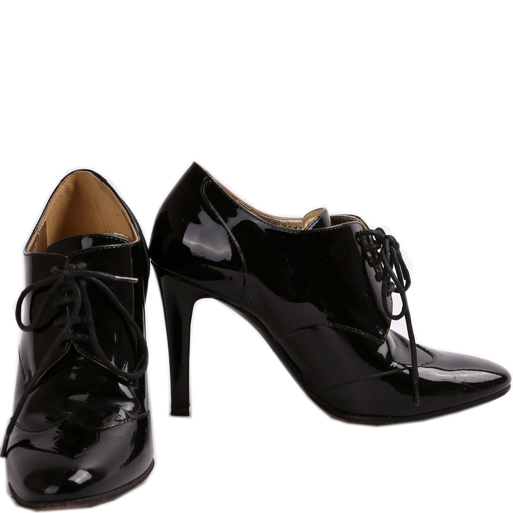 Chanel Ptnt Oxford Lace Up booties Size 36
