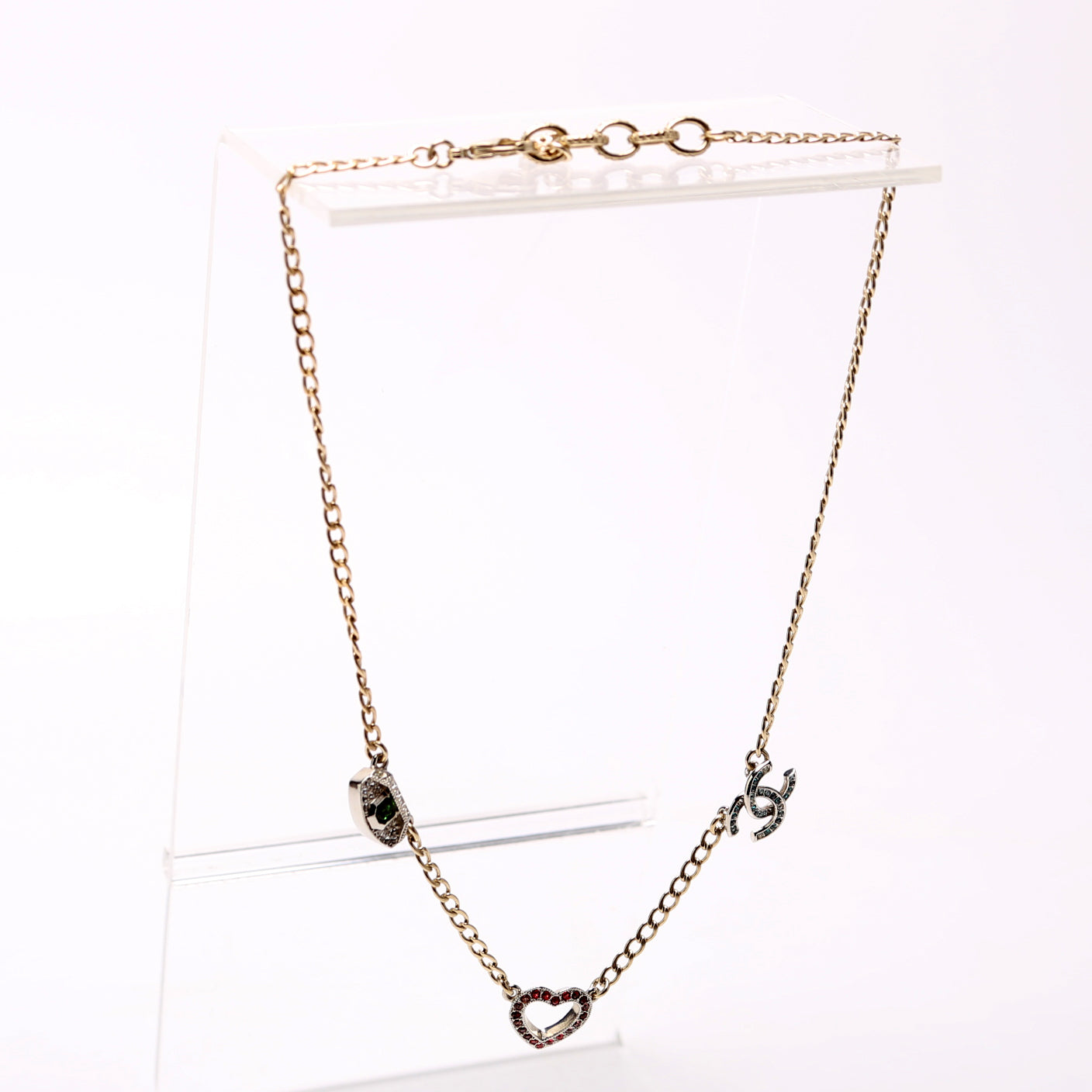 Chanel Crystal Eye Heart CC Necklace