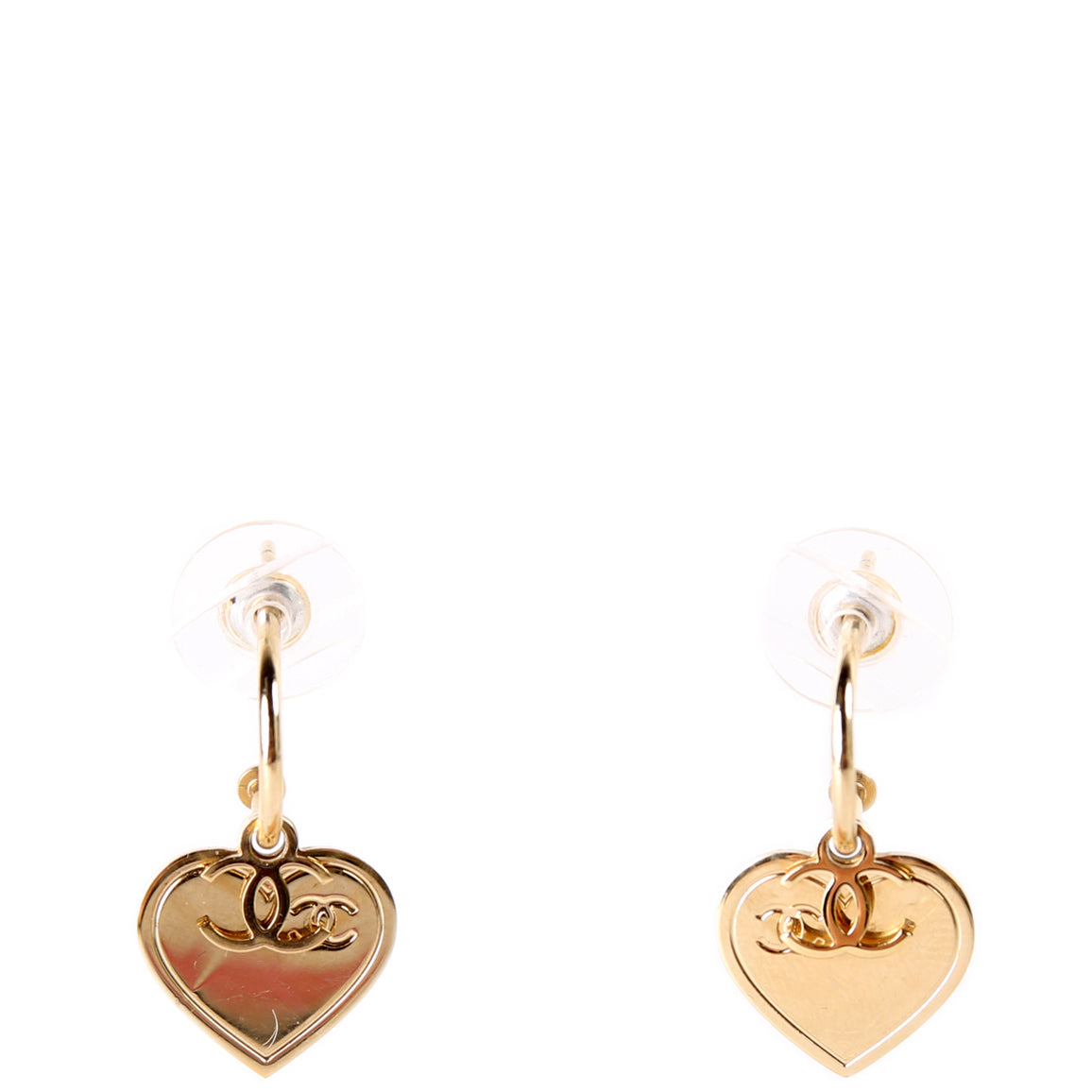 Chanel CC Drop Heart Huggie Earrings