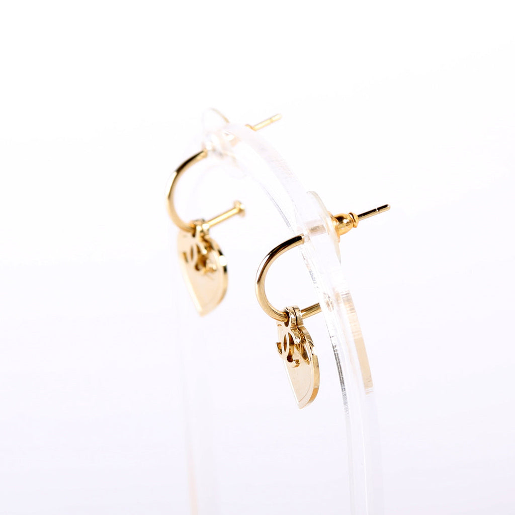Chanel CC Drop Heart Huggie Earrings