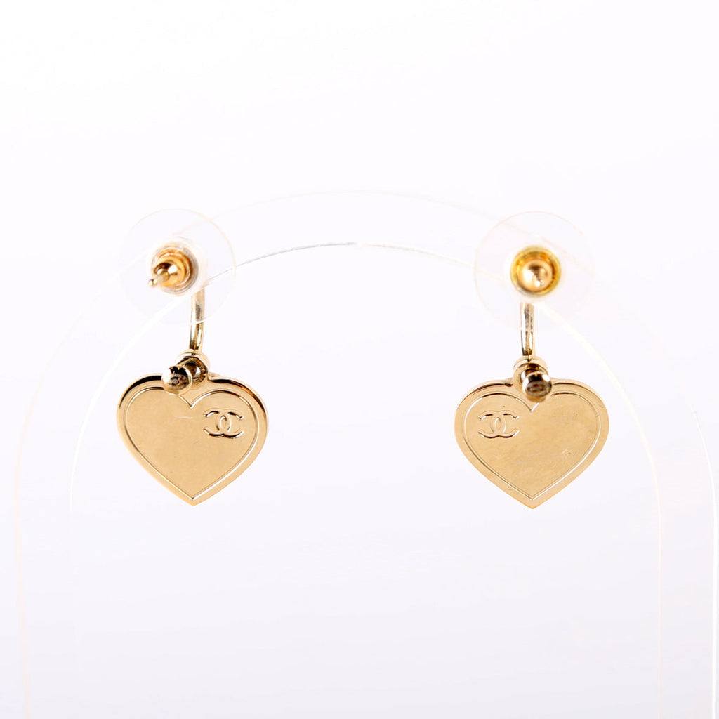 Chanel CC Drop Heart Huggie Earrings