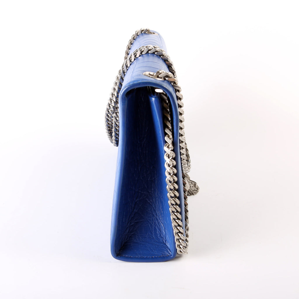 Saint Laurent Kate Tassel Satchel Medium Croc Embossed 354119 Blue