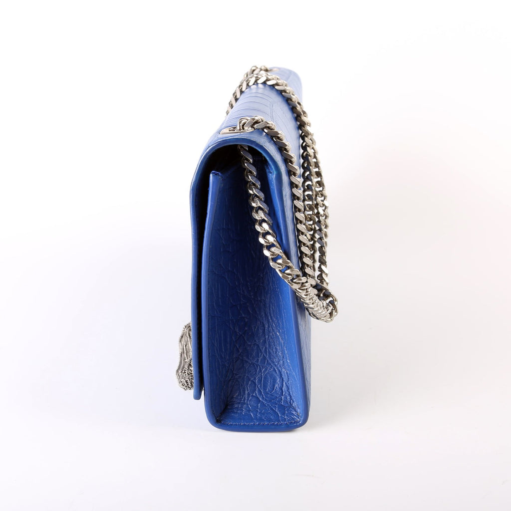 Saint Laurent Kate Tassel Satchel Medium Croc Embossed 354119 Blue