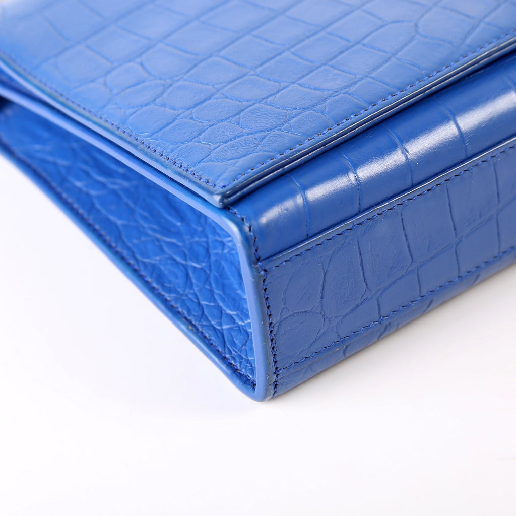 Saint Laurent Kate Tassel Satchel Medium Croc Embossed 354119 Blue