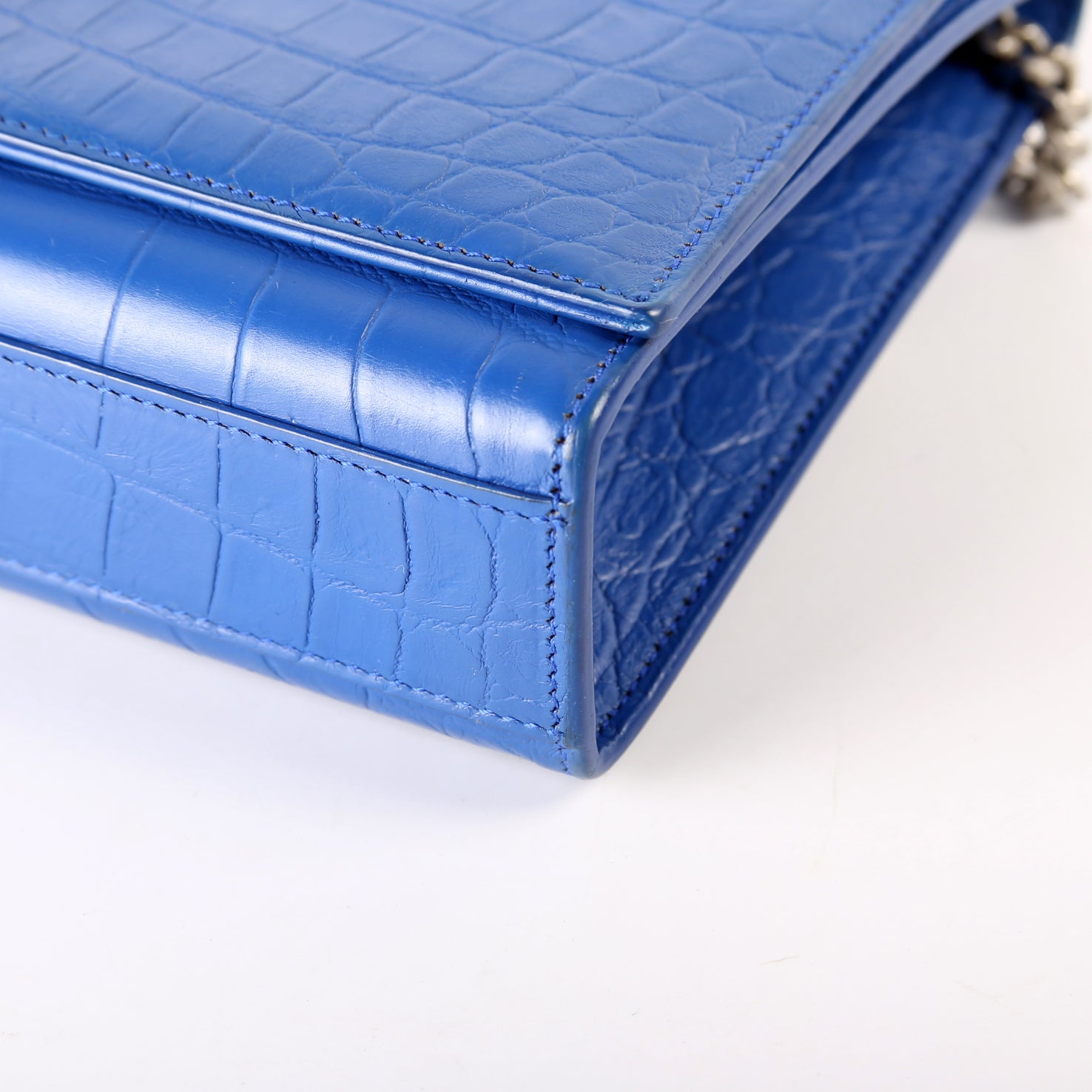Saint Laurent Kate Tassel Satchel Medium Croc Embossed 354119 Blue