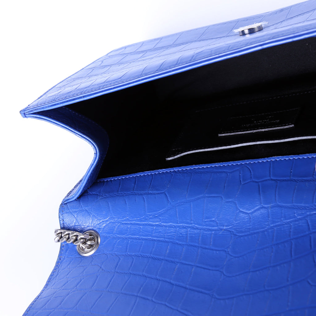 Saint Laurent Kate Tassel Satchel Medium Croc Embossed 354119 Blue