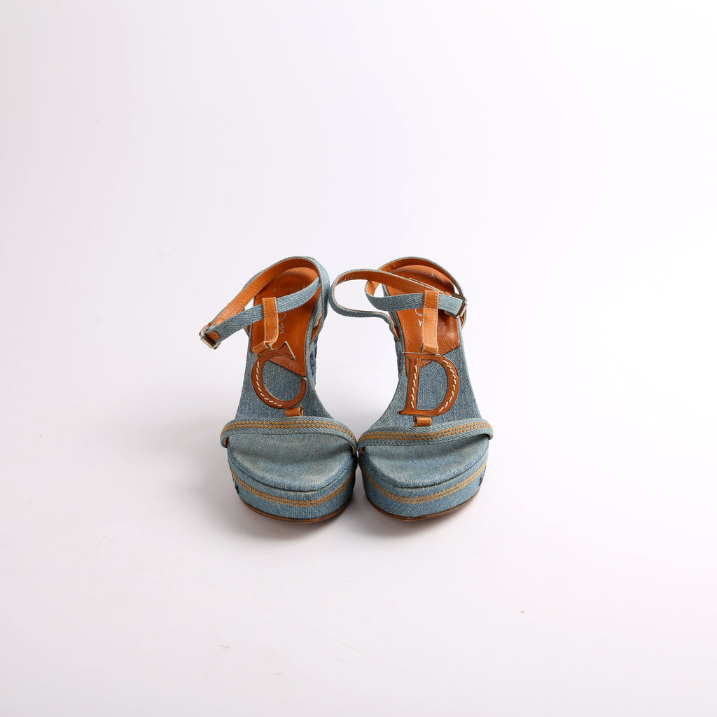Christian Dior Denim Embroidered Wedges Size 37.5
