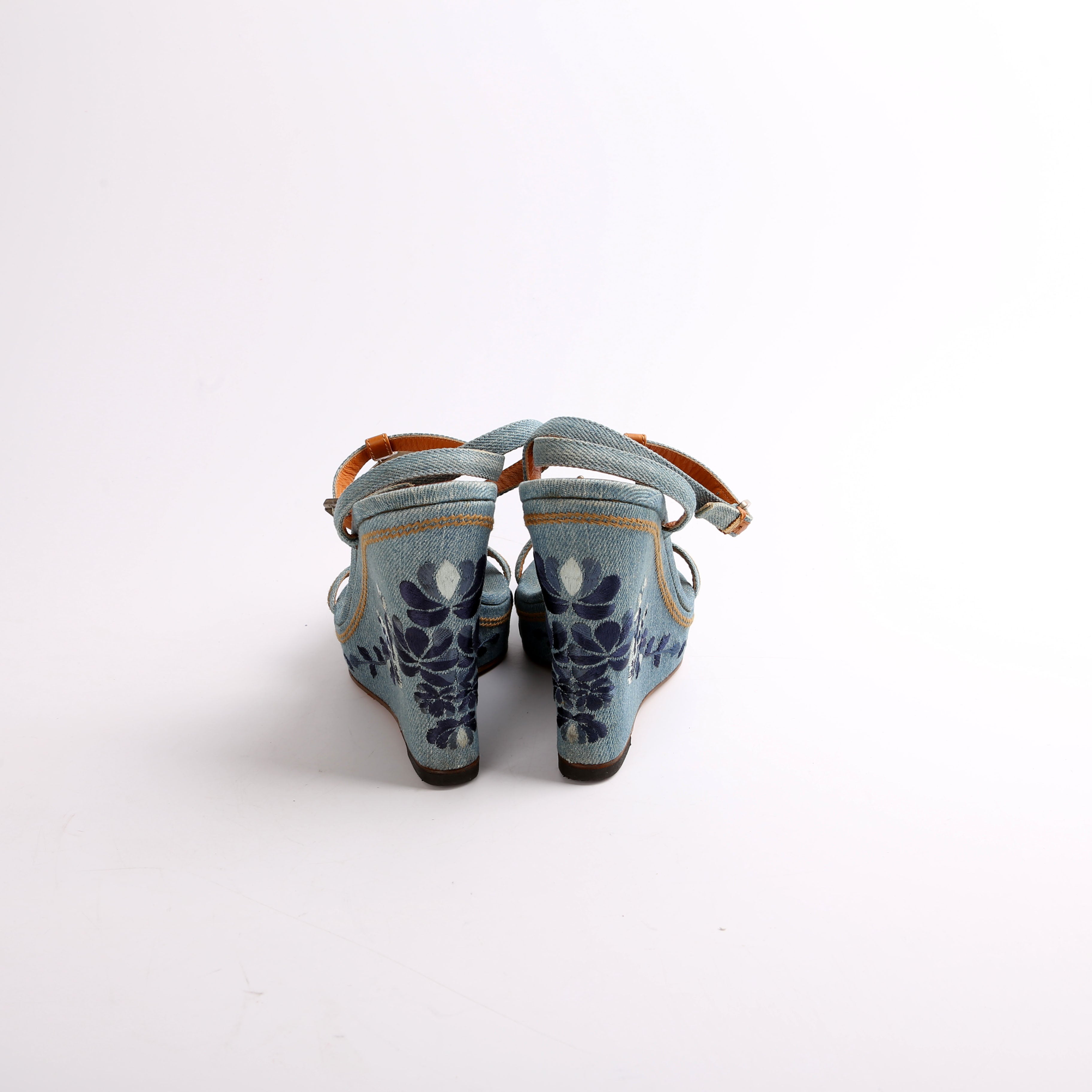 Christian Dior Denim Embroidered Wedges Size 37.5