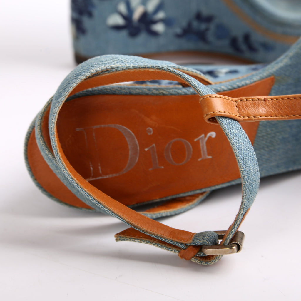 Christian Dior Denim Embroidered Wedges Size 37.5
