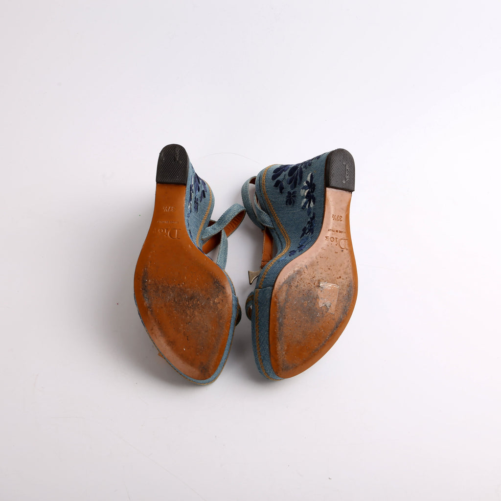 Christian Dior Denim Embroidered Wedges Size 37.5