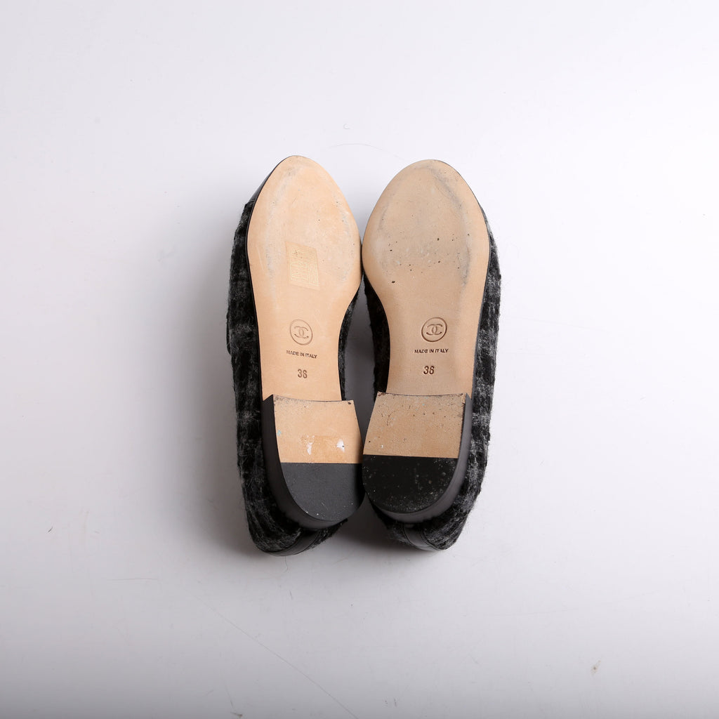 Chanel CC Tweed Loafers Size 36