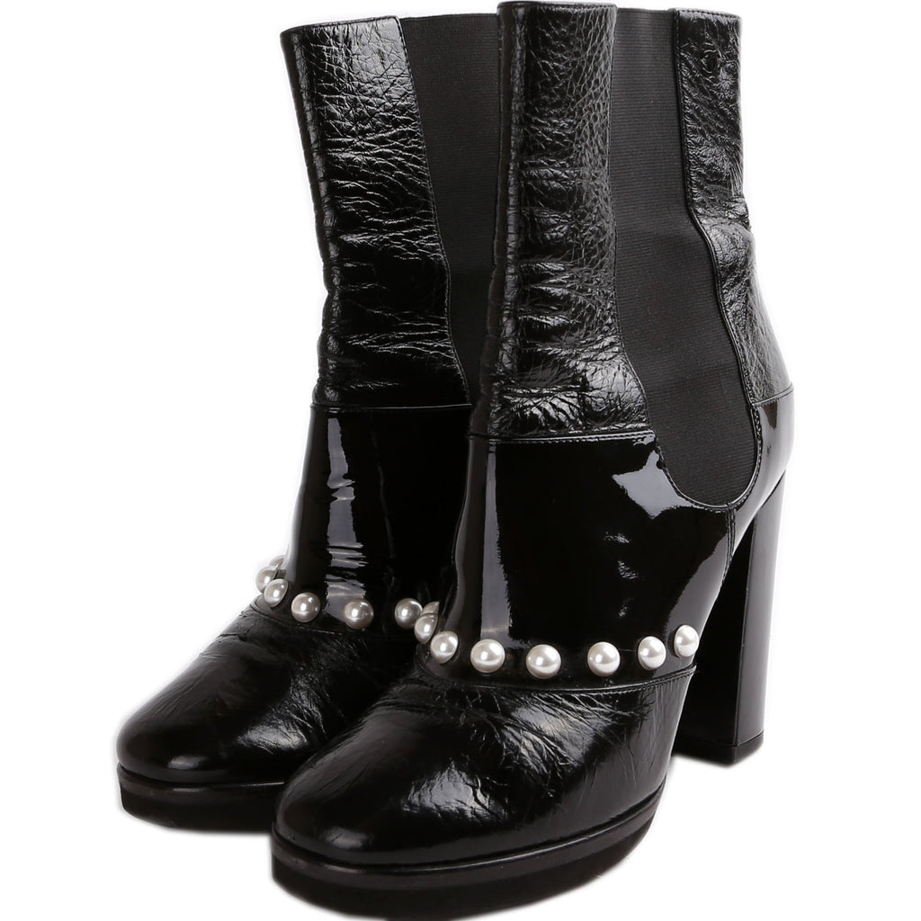 Chanel Patent Pearl CC Booties Size 38
