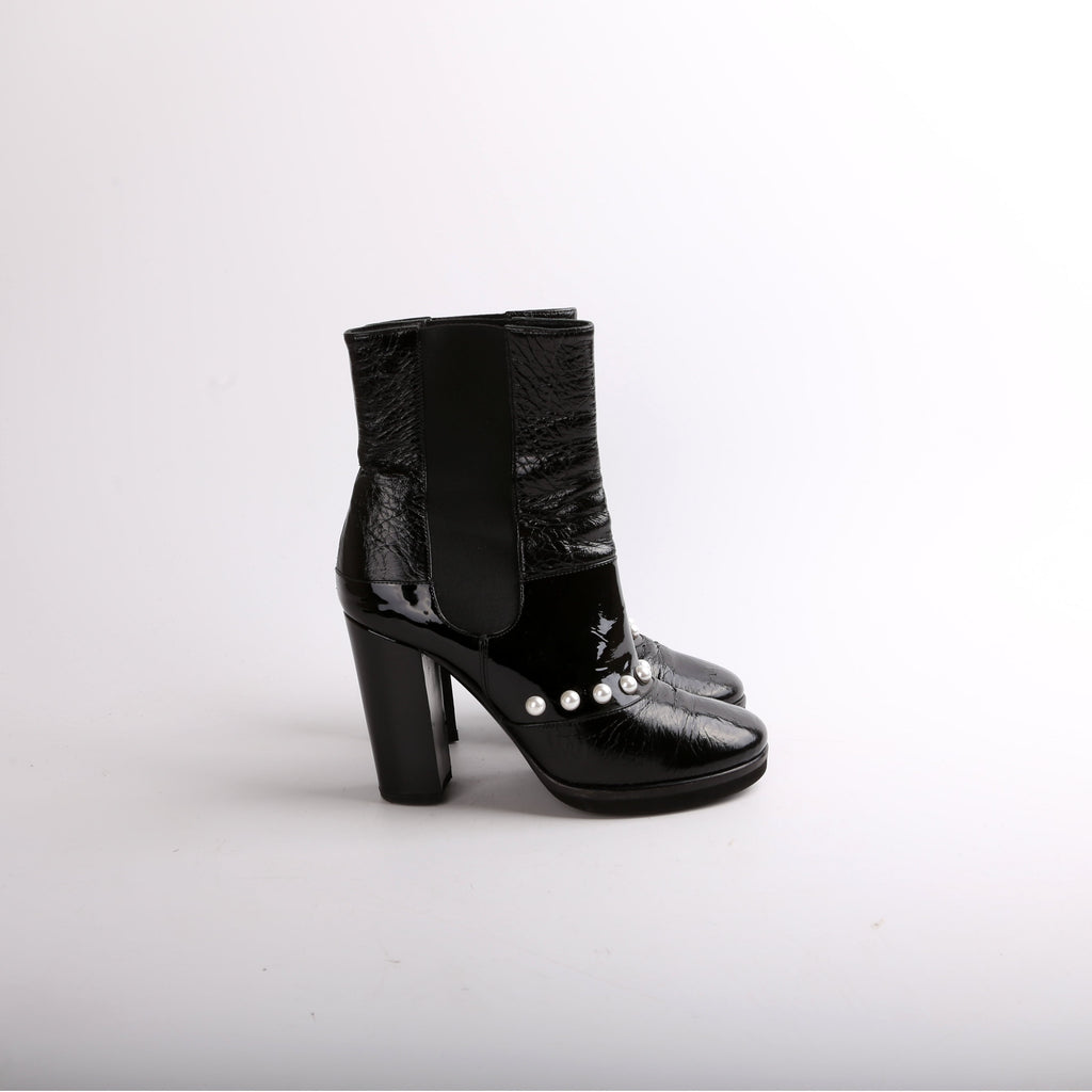 Chanel Patent Pearl CC Booties Size 38