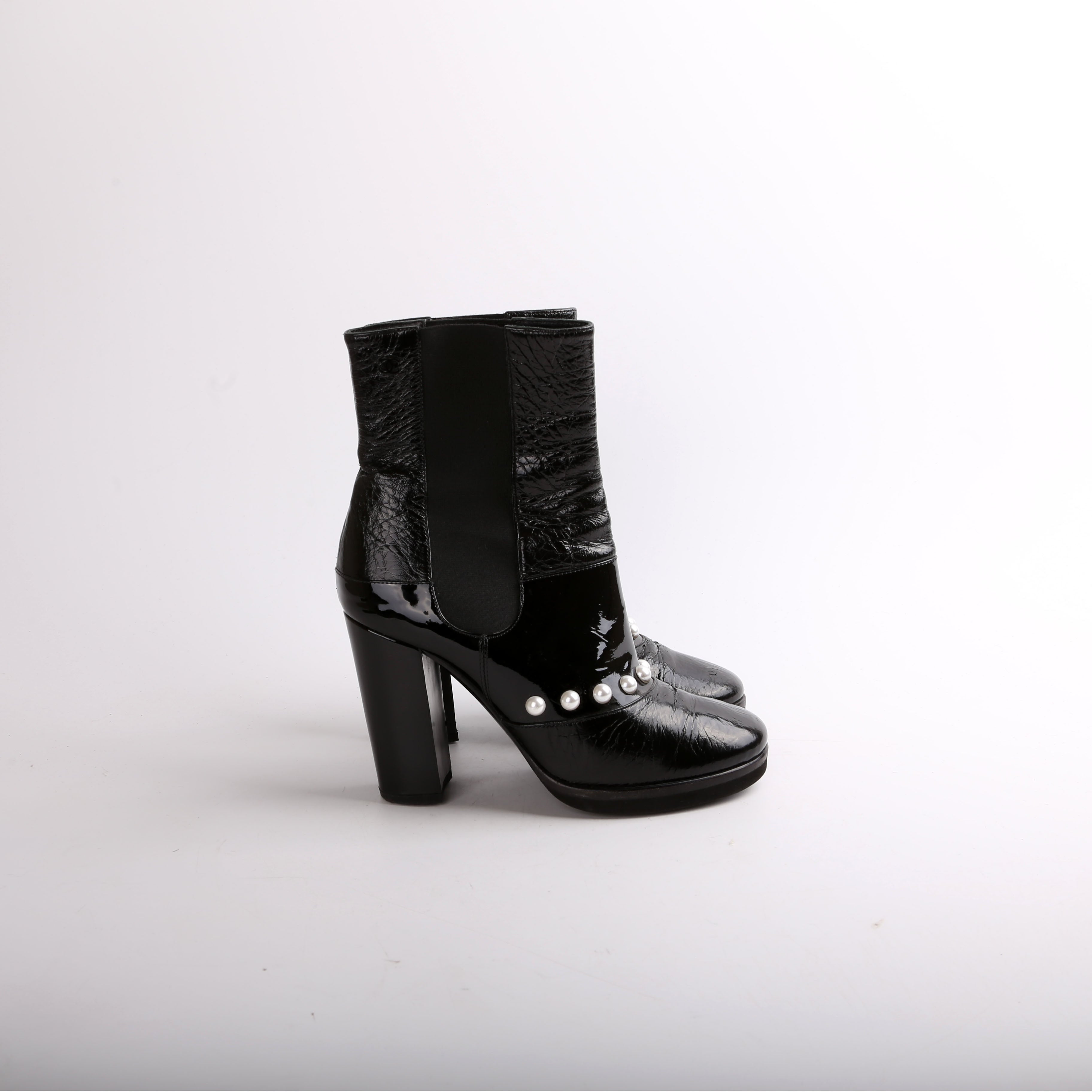 Chanel Patent Pearl CC Booties Size 38