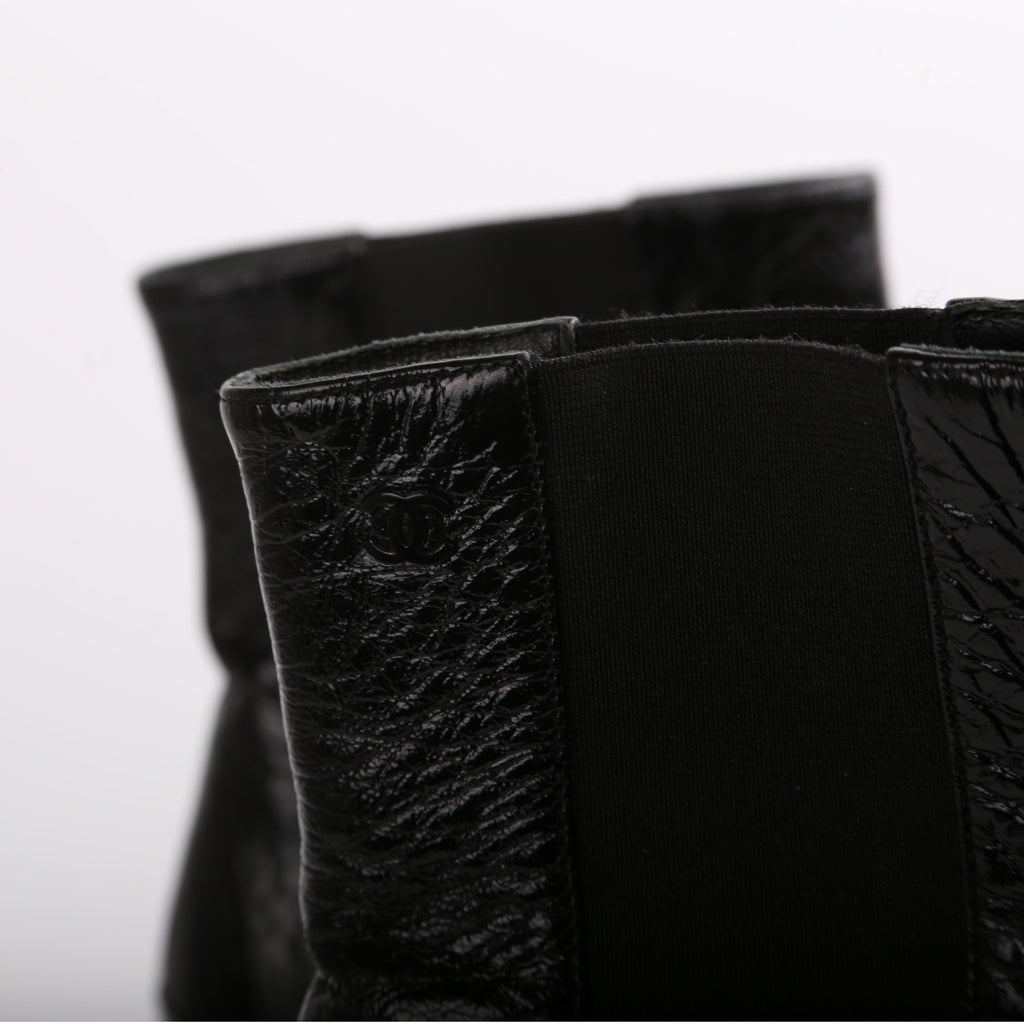 Chanel Patent Pearl CC Booties Size 38