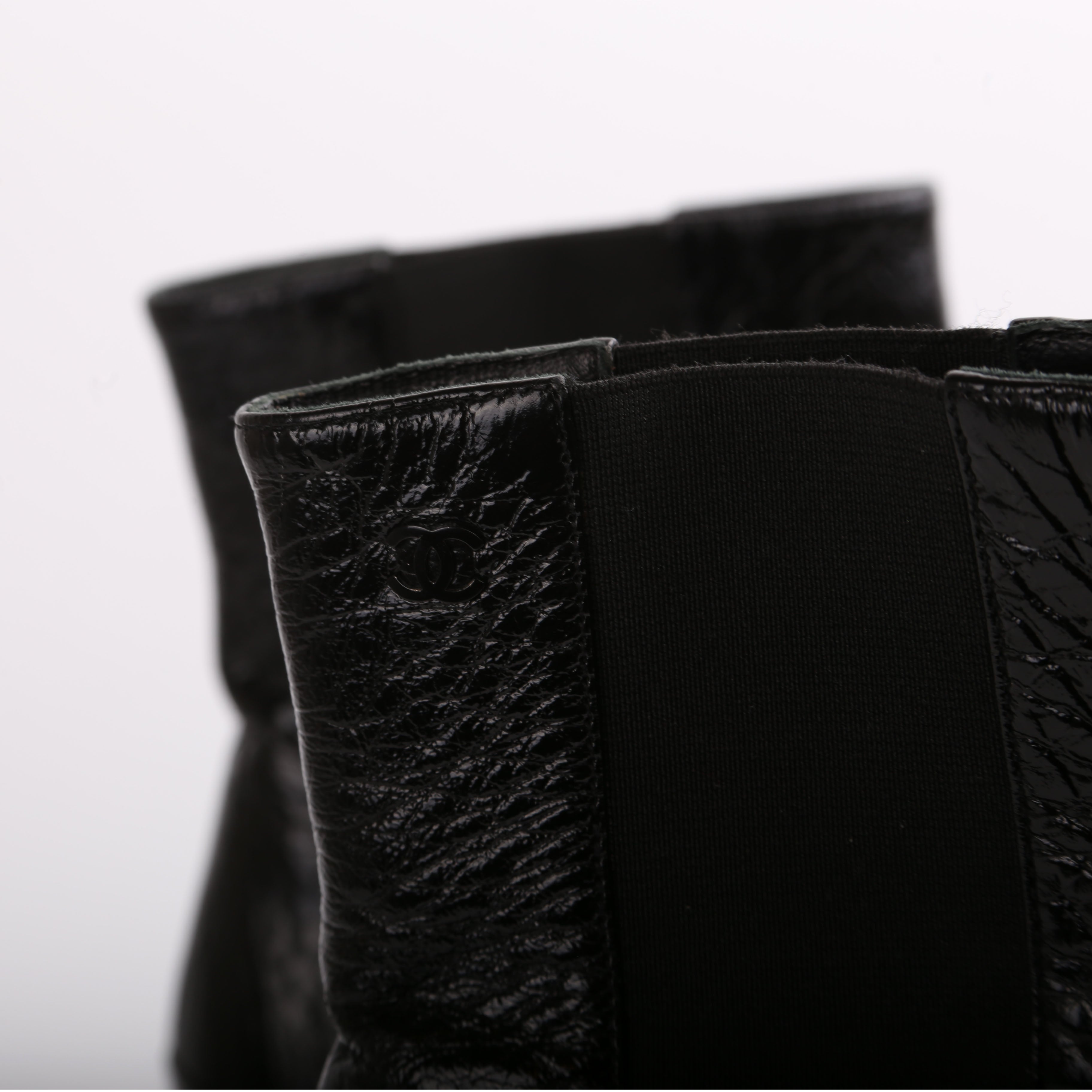 Chanel Patent Pearl CC Booties Size 38