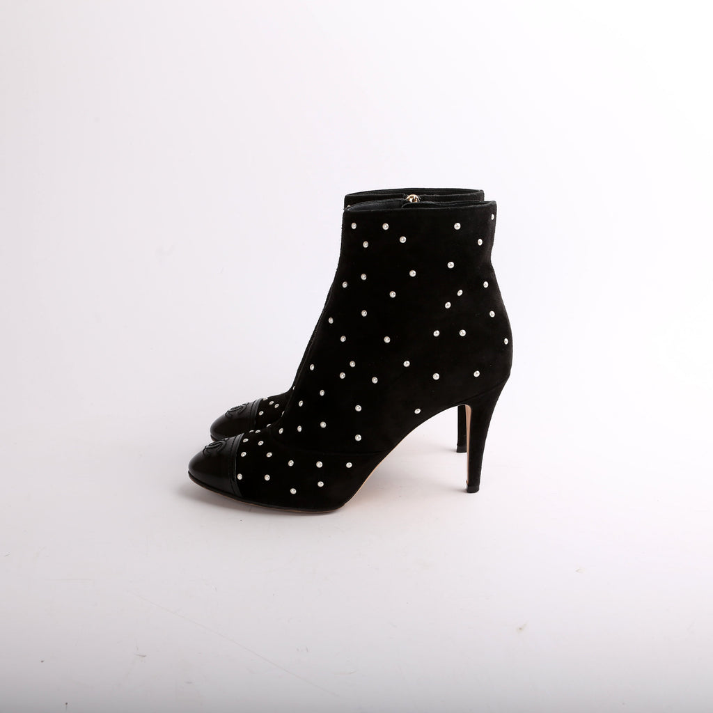 Chanel Suede Pearl Cap Toe Booties Size 38