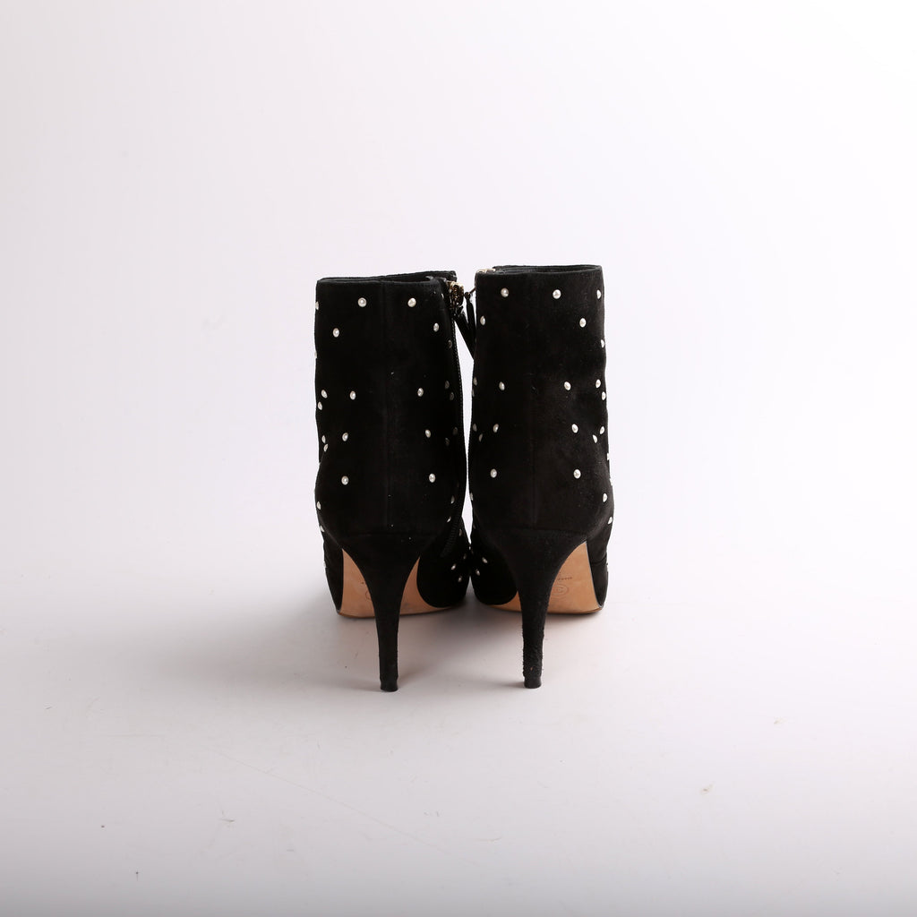 Chanel Suede Pearl Cap Toe Booties Size 38