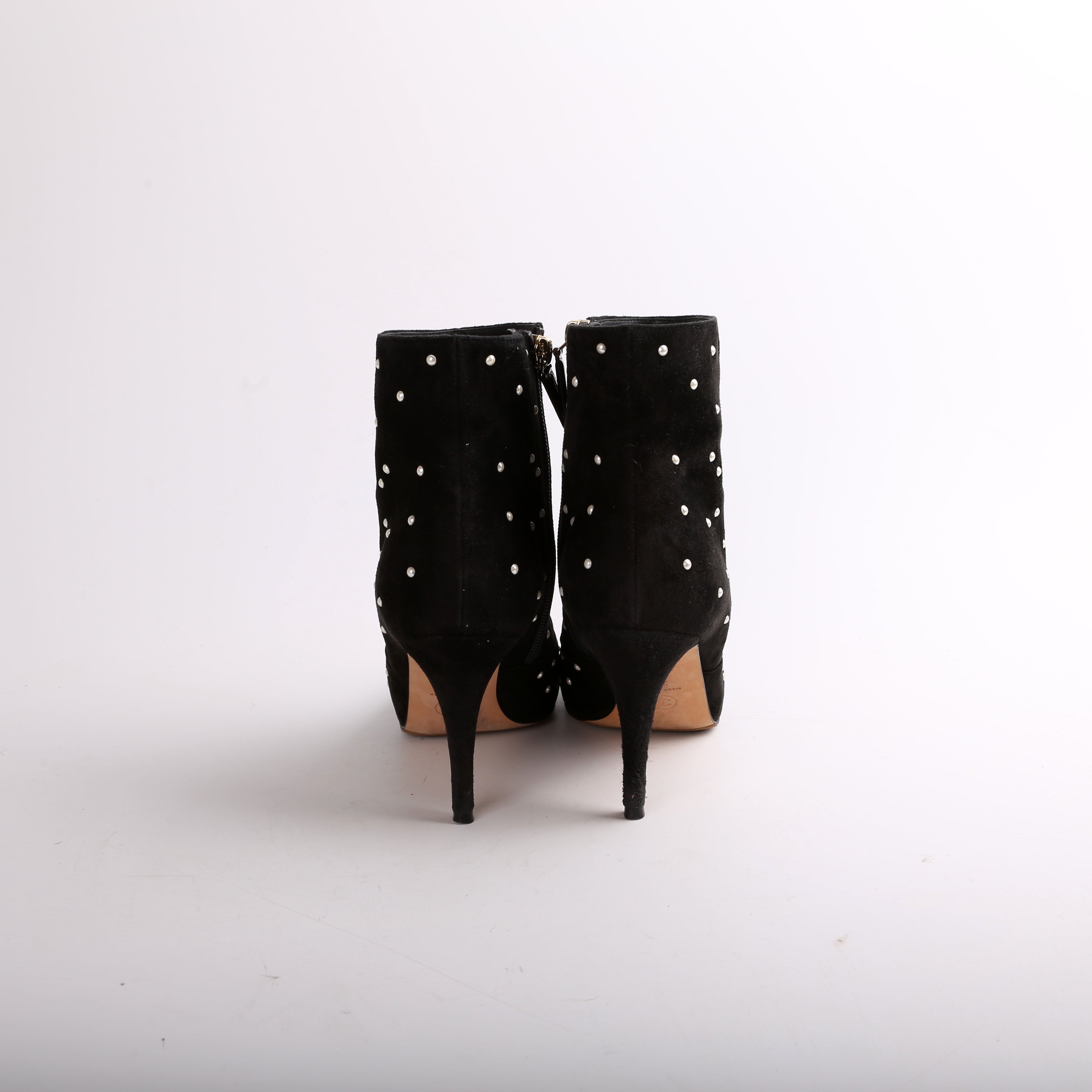 Chanel Suede Pearl Cap Toe Booties Size 38