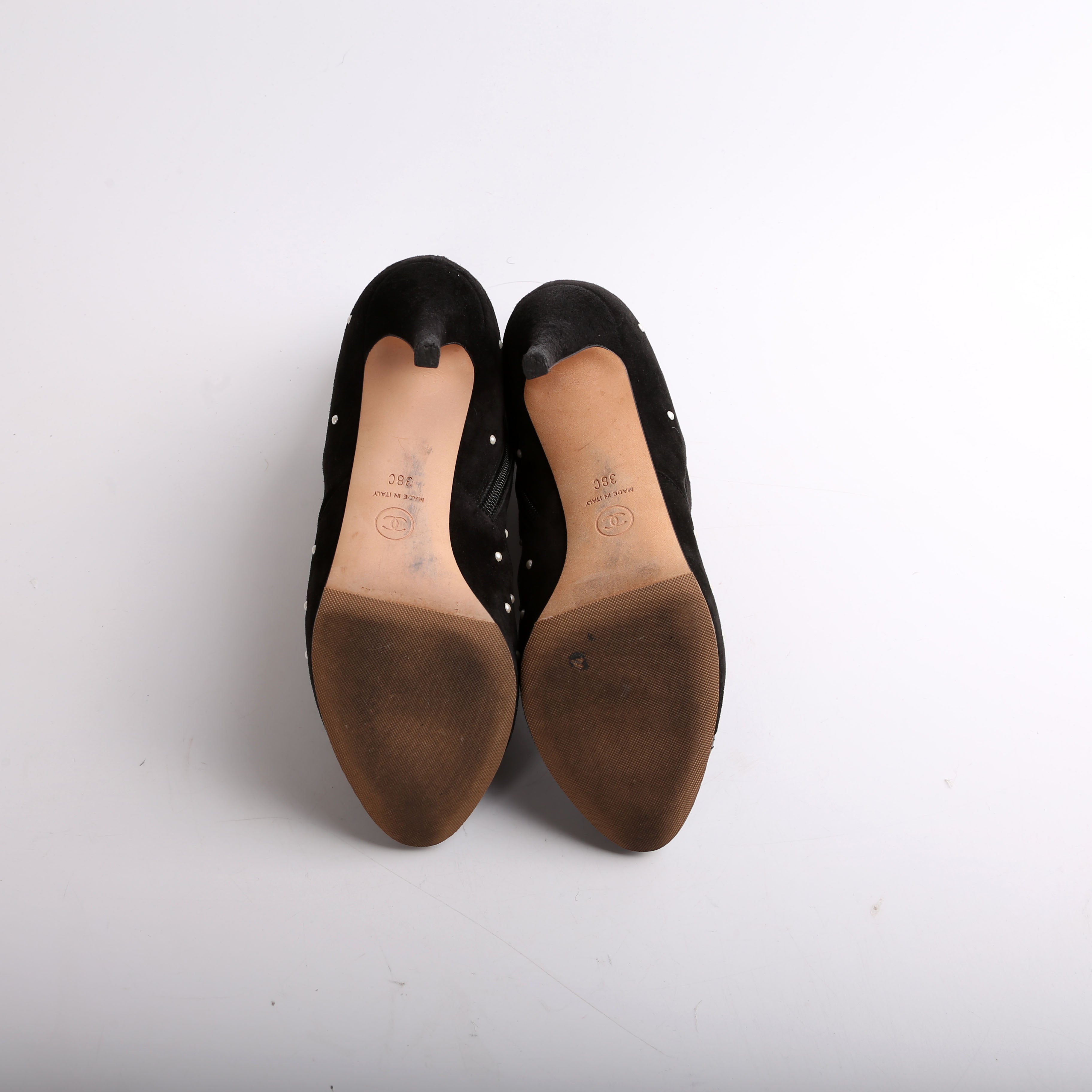 Chanel Suede Pearl Cap Toe Booties Size 38