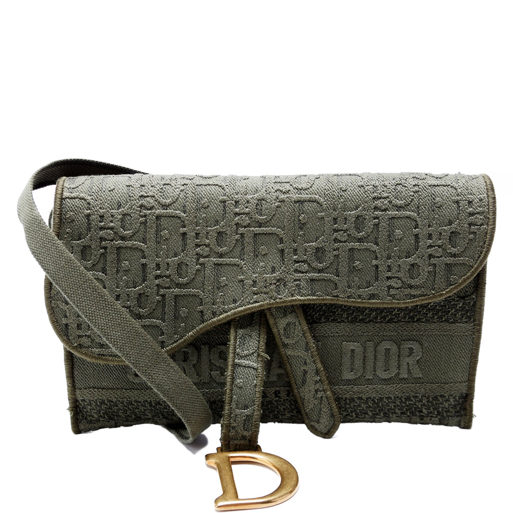 Christian Dior Slim Saddle Belt Bag Oblique Green