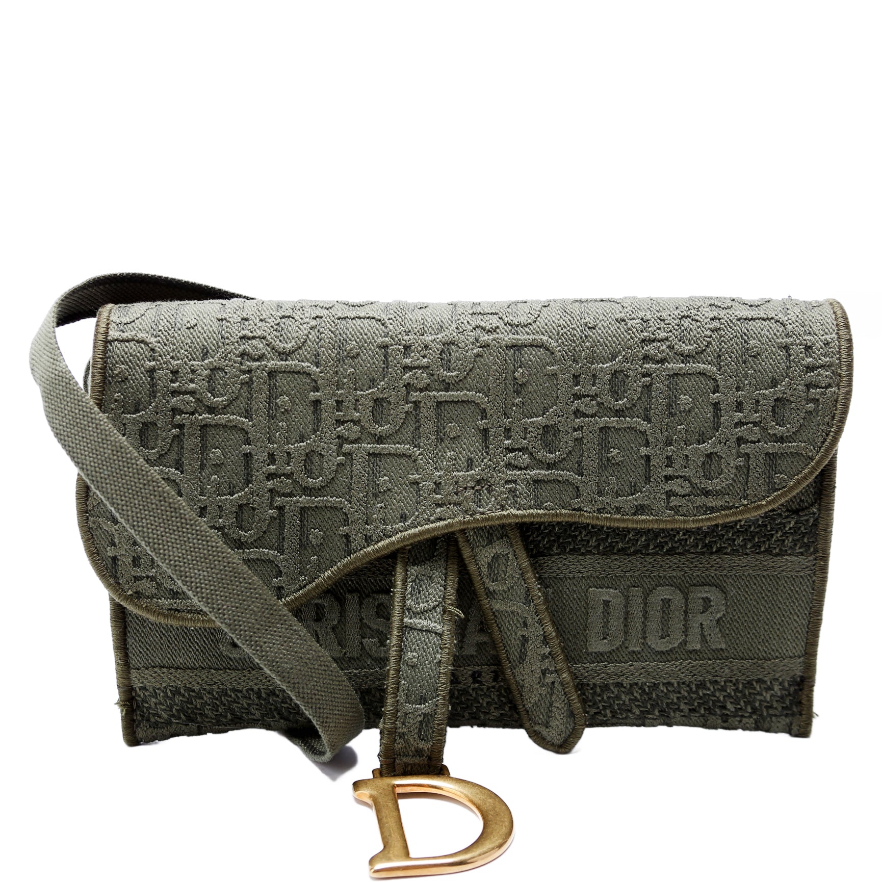 Christian Dior Slim Saddle Belt Bag Oblique Green