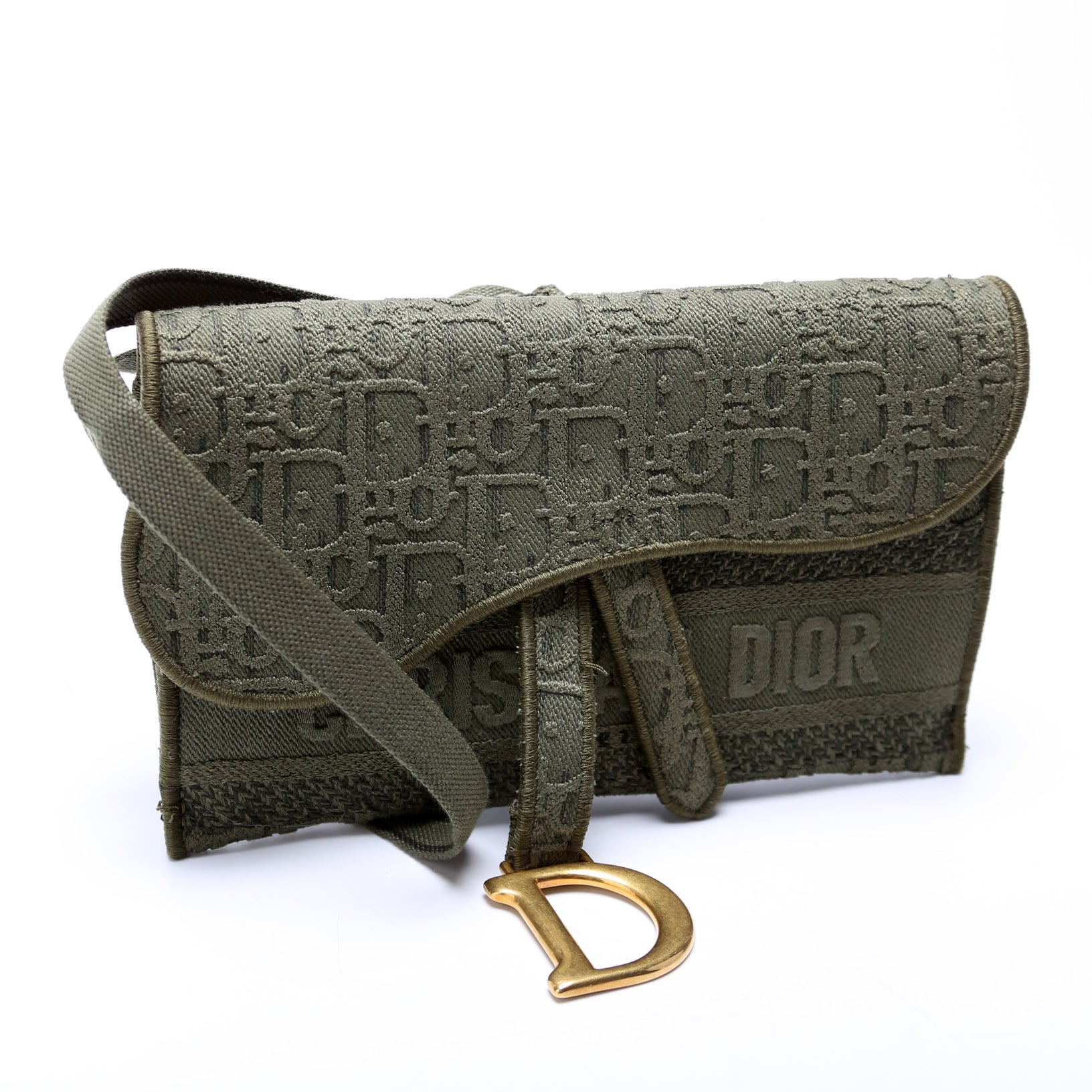 Christian Dior Slim Saddle Belt Bag Oblique Green