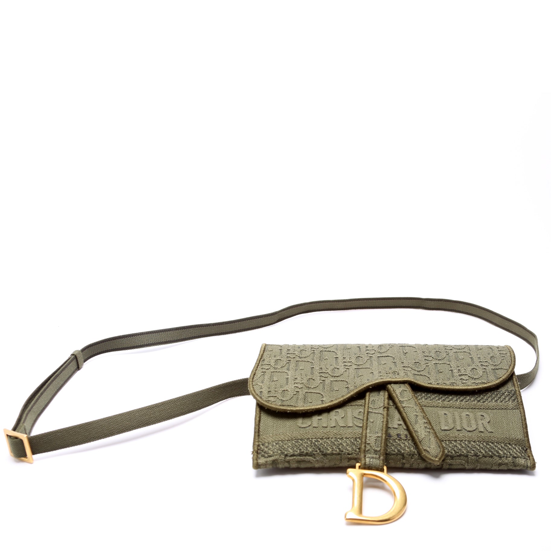 Christian Dior Slim Saddle Belt Bag Oblique Green