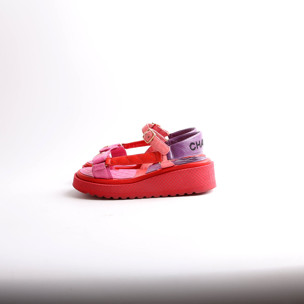 Chanel Logo Lambskin Platform Sandals Size 36