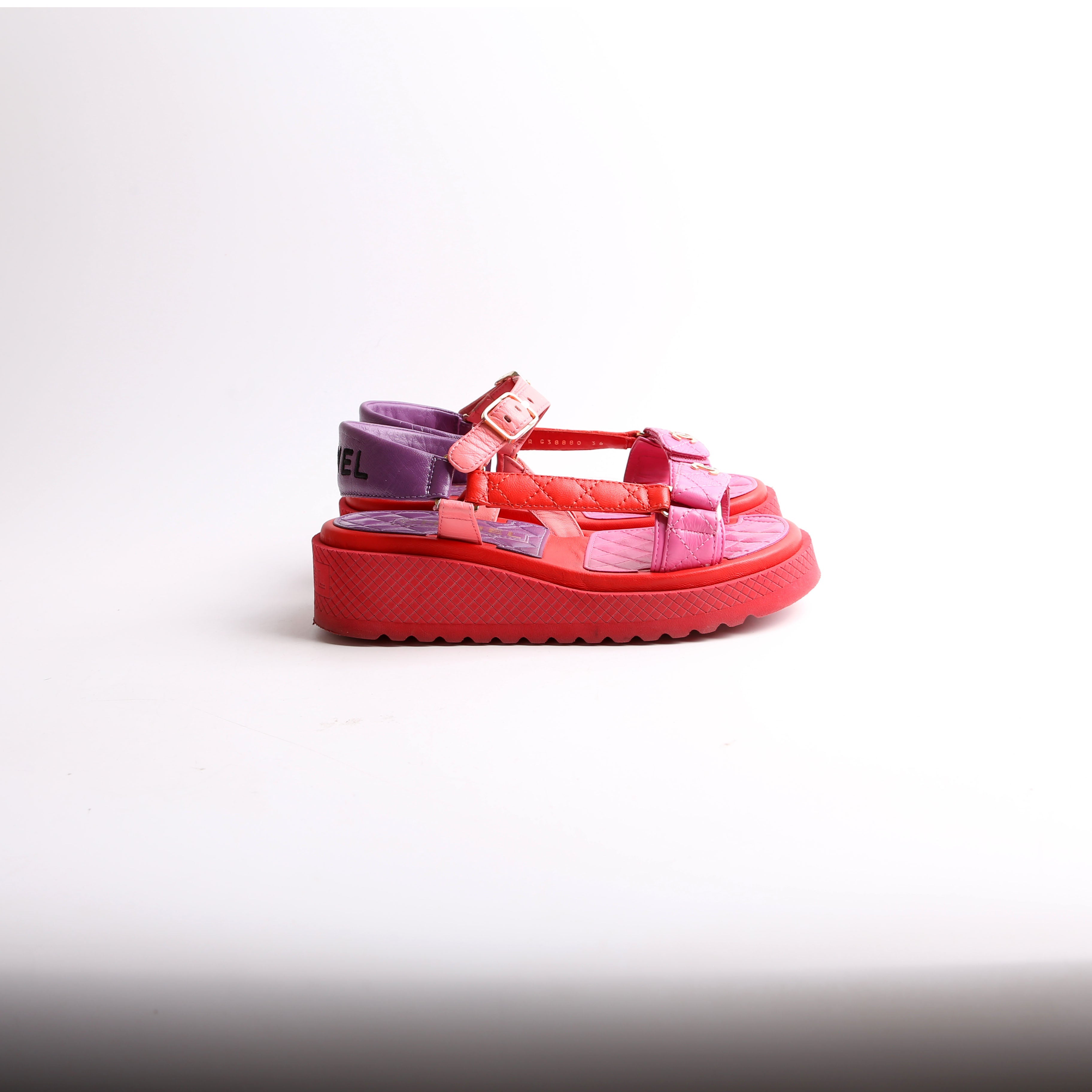 Chanel Logo Lambskin Platform Sandals Size 36