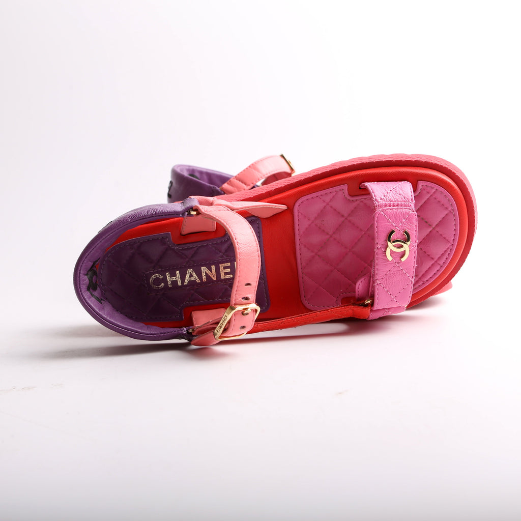 Chanel Logo Lambskin Platform Sandals Size 36