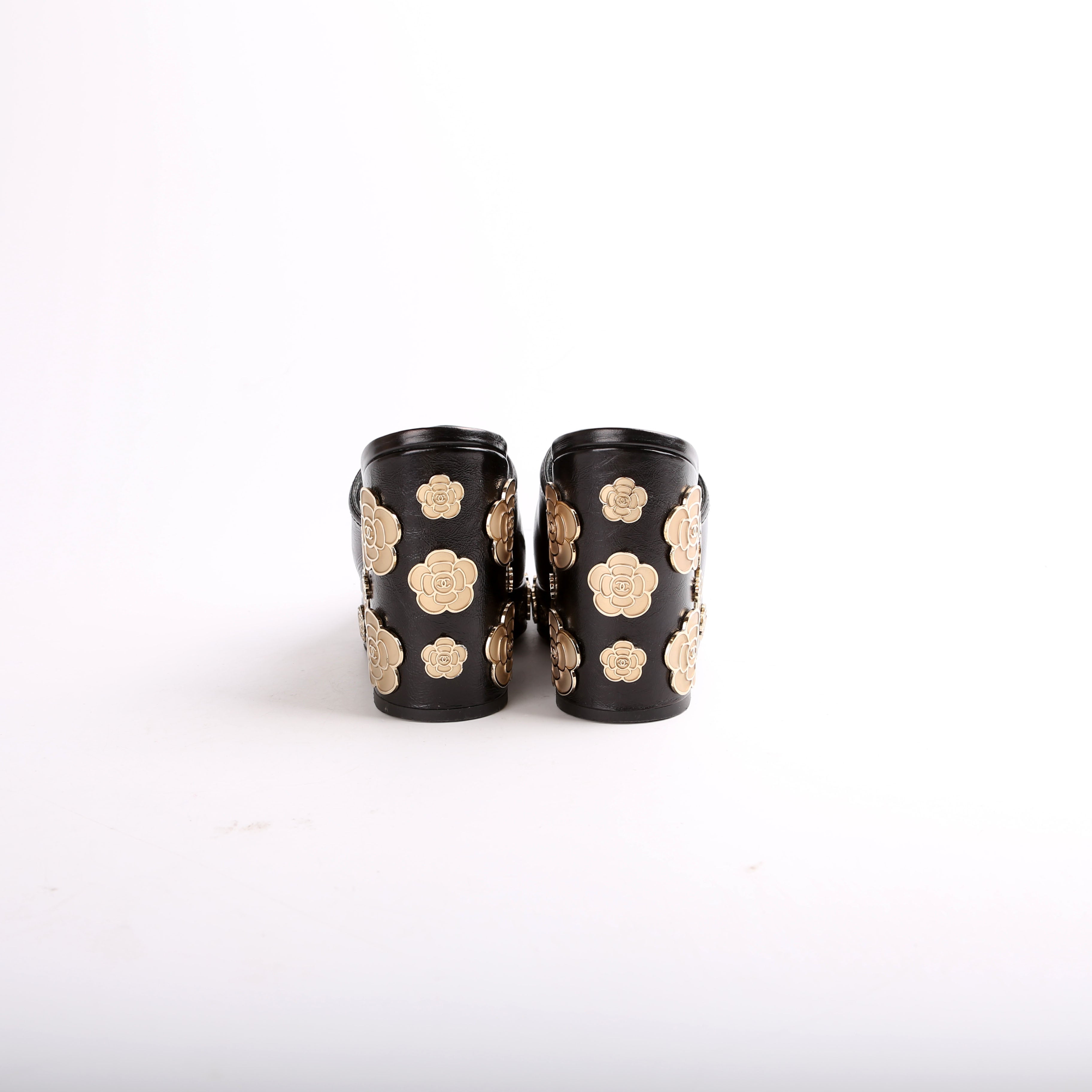 Chanel Peep Toe Platform Camellia Mules Size 35.5