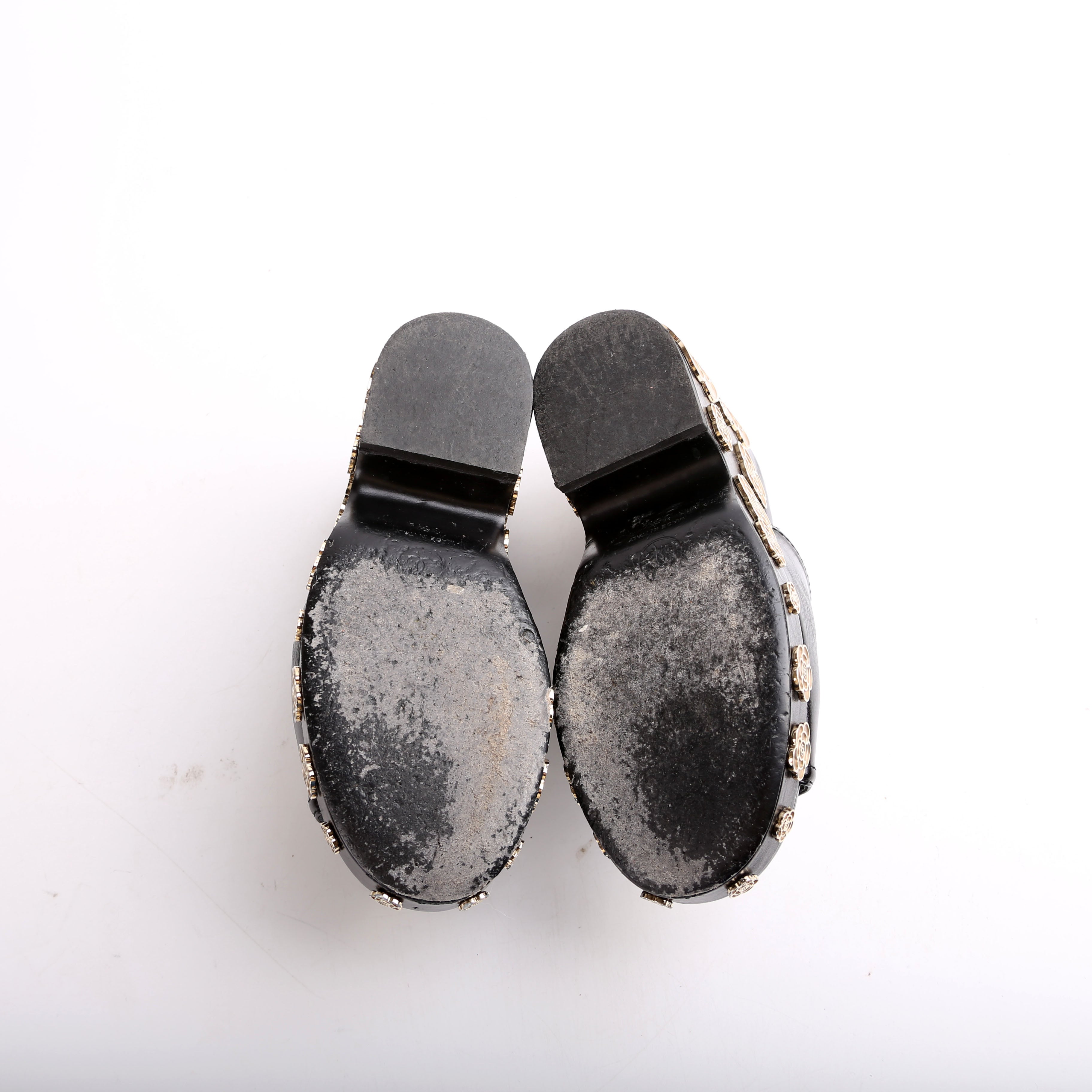 Chanel Peep Toe Platform Camellia Mules Size 35.5