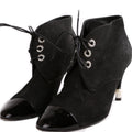 Chanel Suede Pearl Lace-Up Booties Size 37