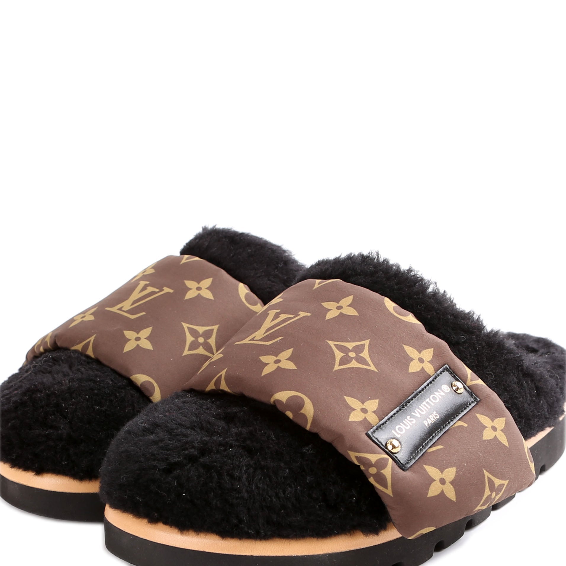 Louis Vuitton Shearling Nylon Monogram Pillow Comfort Mules Size 36
