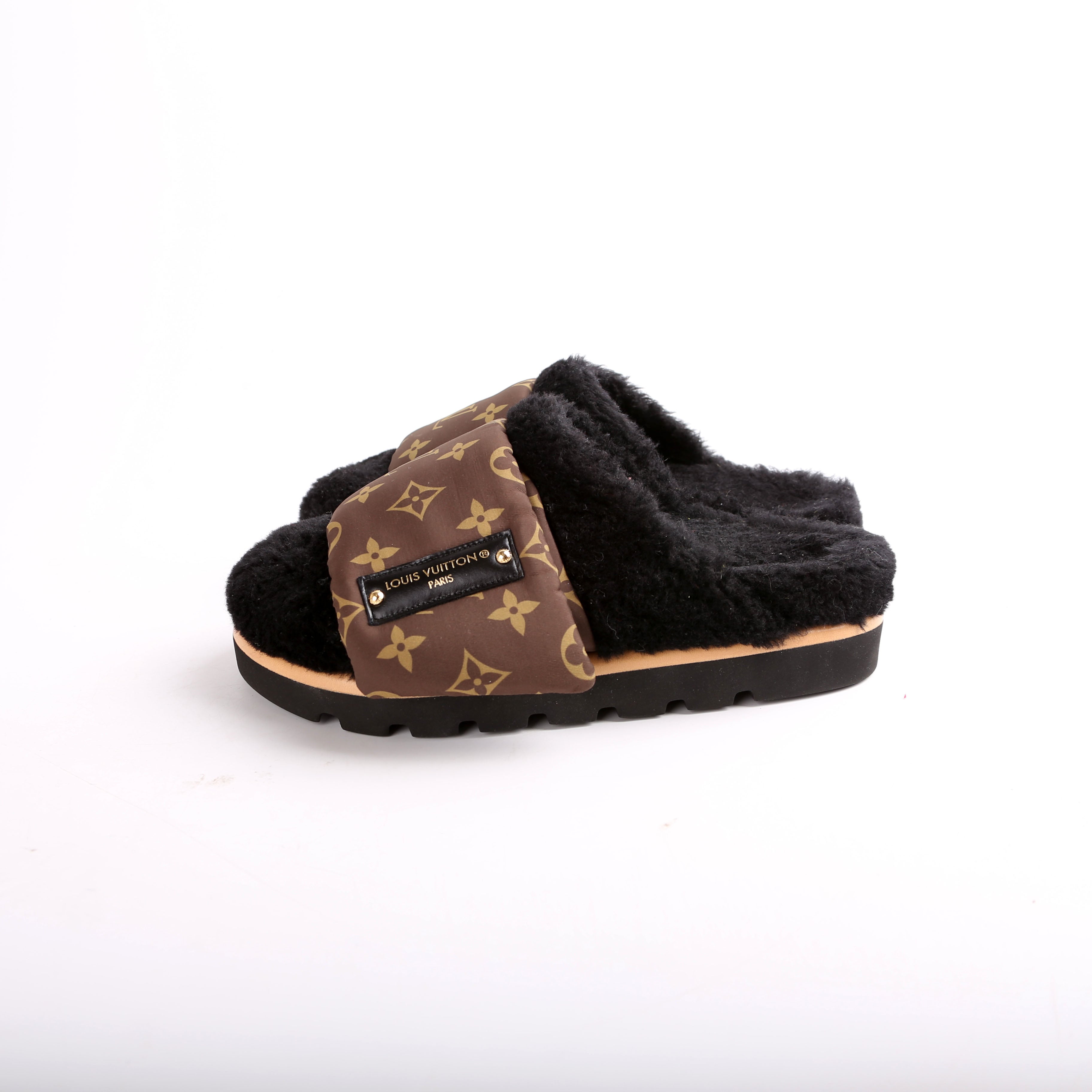 Louis Vuitton Shearling Nylon Monogram Pillow Comfort Mules Size 36