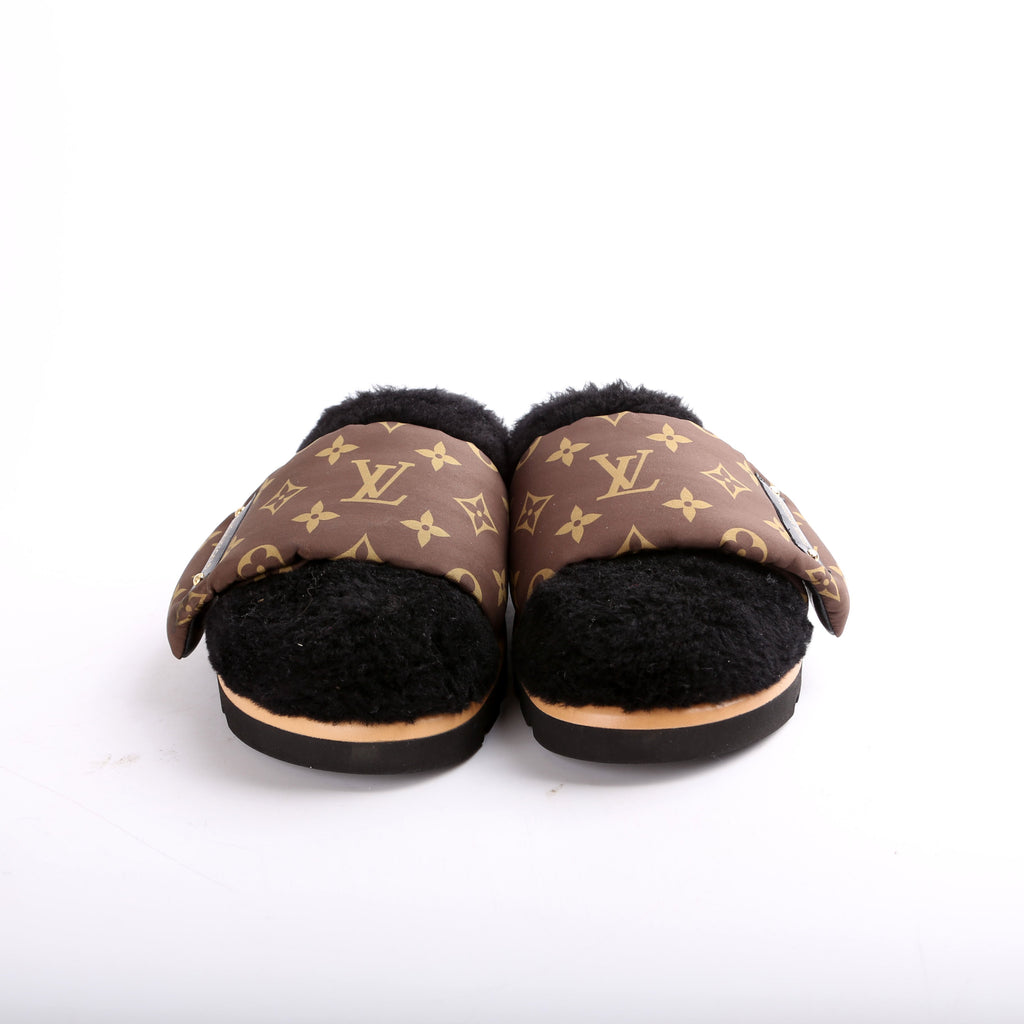 Louis Vuitton Shearling Nylon Monogram Pillow Comfort Mules Size 36