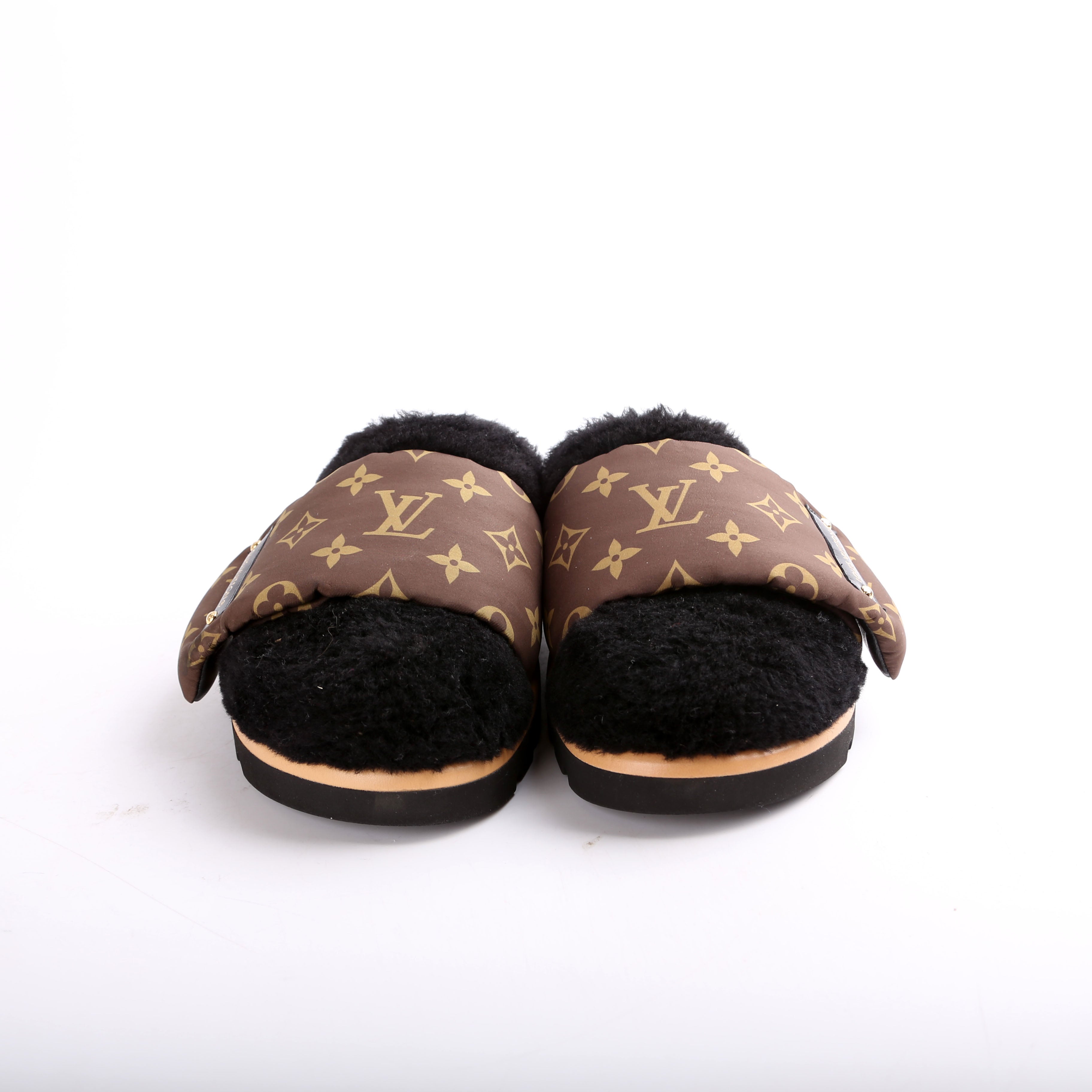 Louis Vuitton Shearling Nylon Monogram Pillow Comfort Mules Size 36