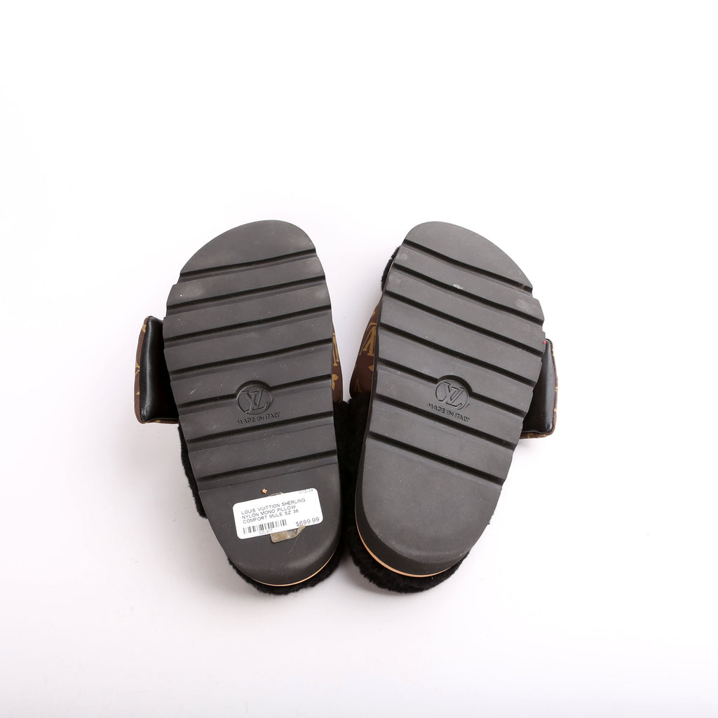 Louis Vuitton Shearling Nylon Monogram Pillow Comfort Mules Size 36