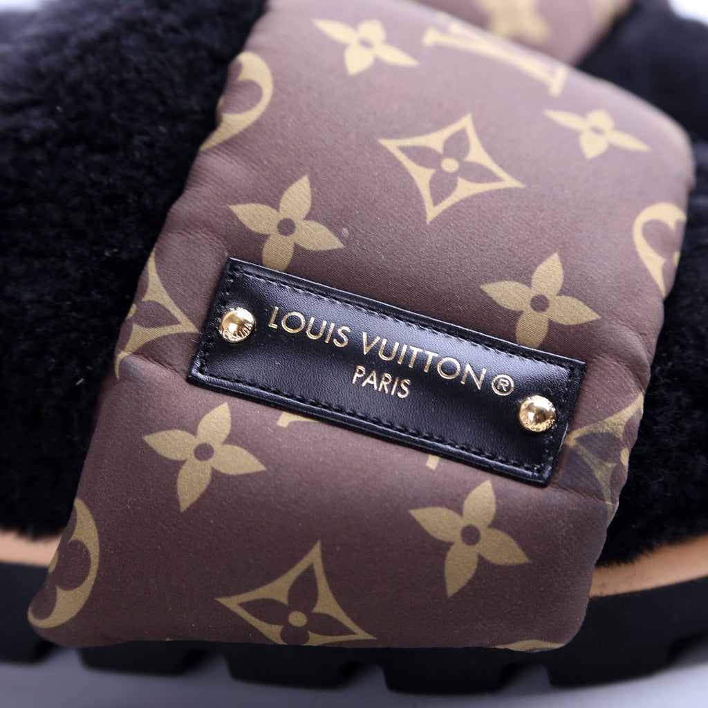 Louis Vuitton Shearling Nylon Monogram Pillow Comfort Mules Size 36